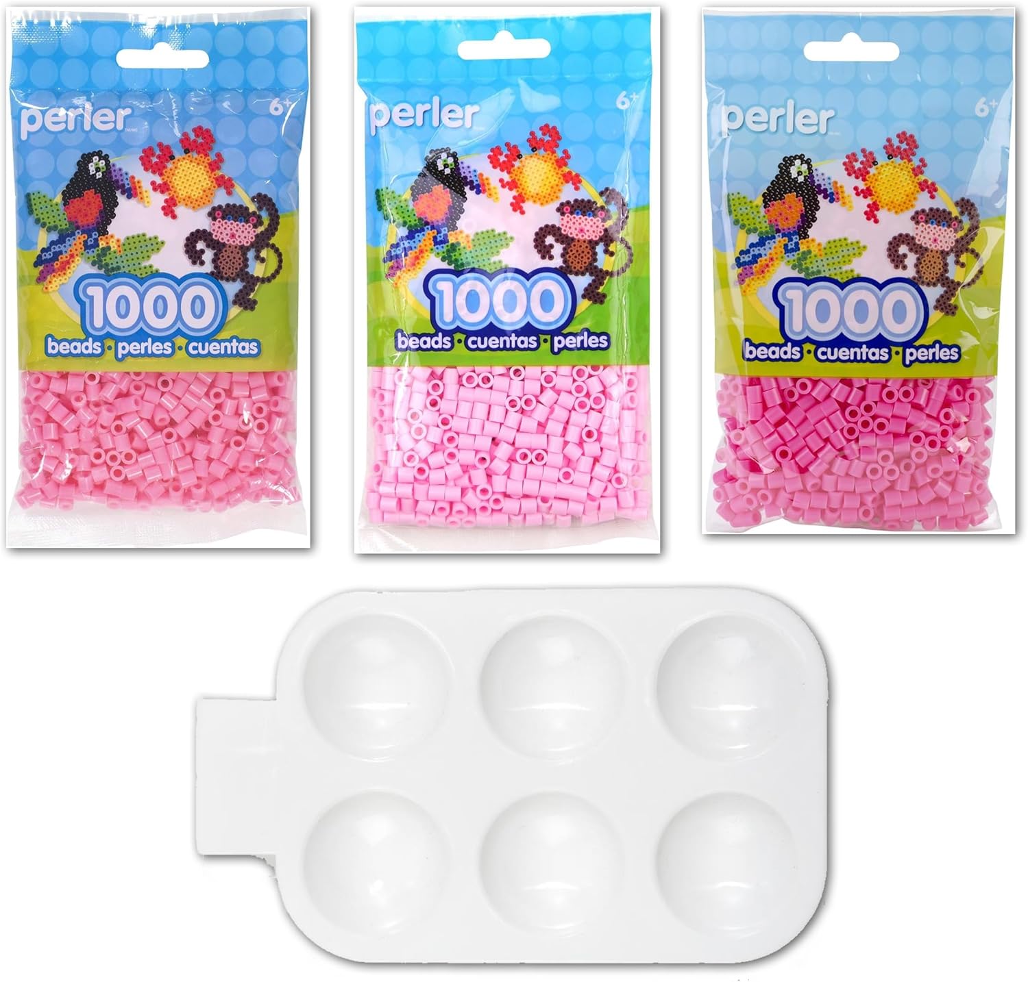 Perler Fuse Beads - 3 Shades of Pink (Cotton Candy, Light Pink, Pink) Bundle with MCB Sorter Tray Bundle with MCB Sorting Tray -Bundle of 4 Items