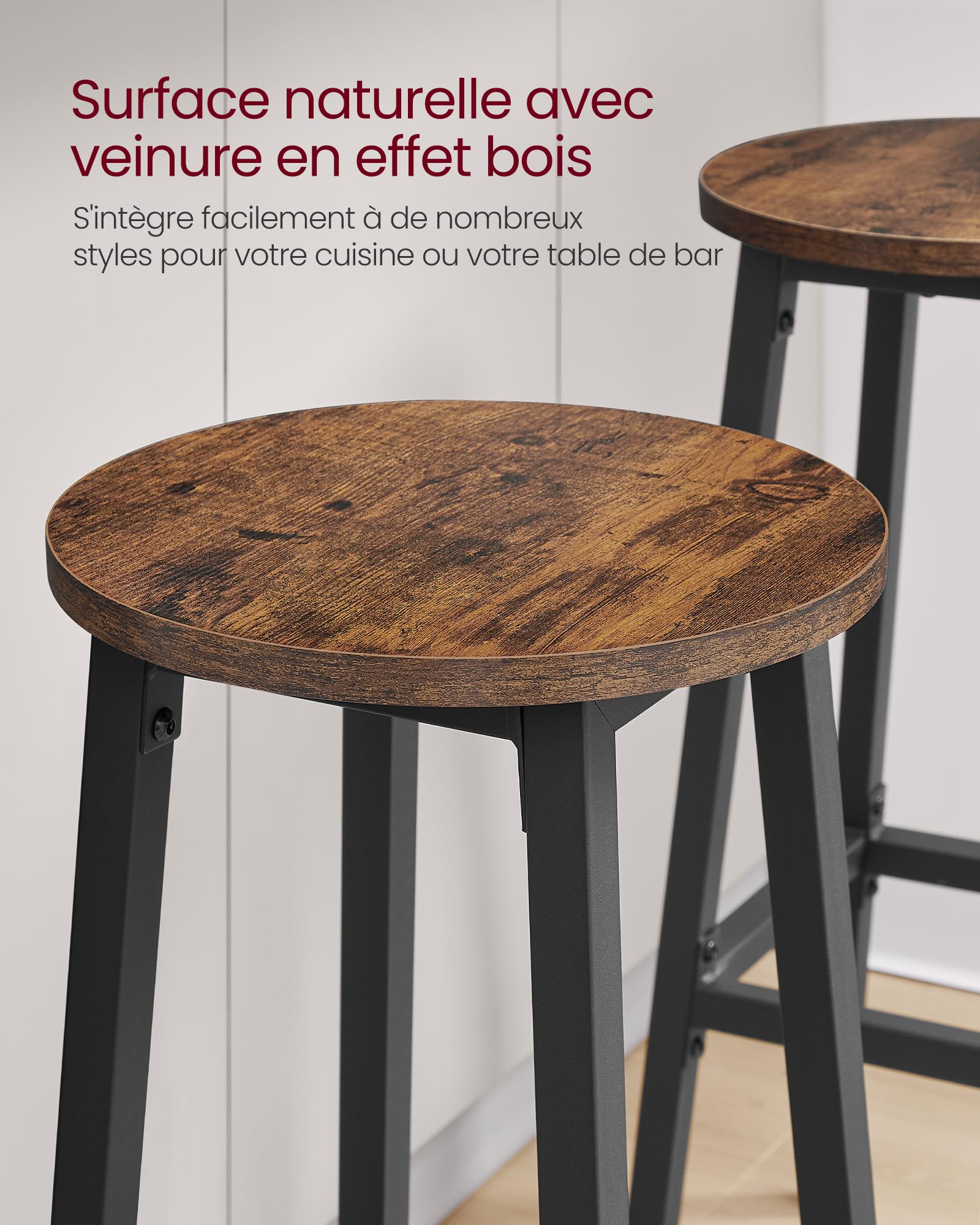 VASAGLE barkrukken, set van 2, stoelen, hoge zitting, metalen