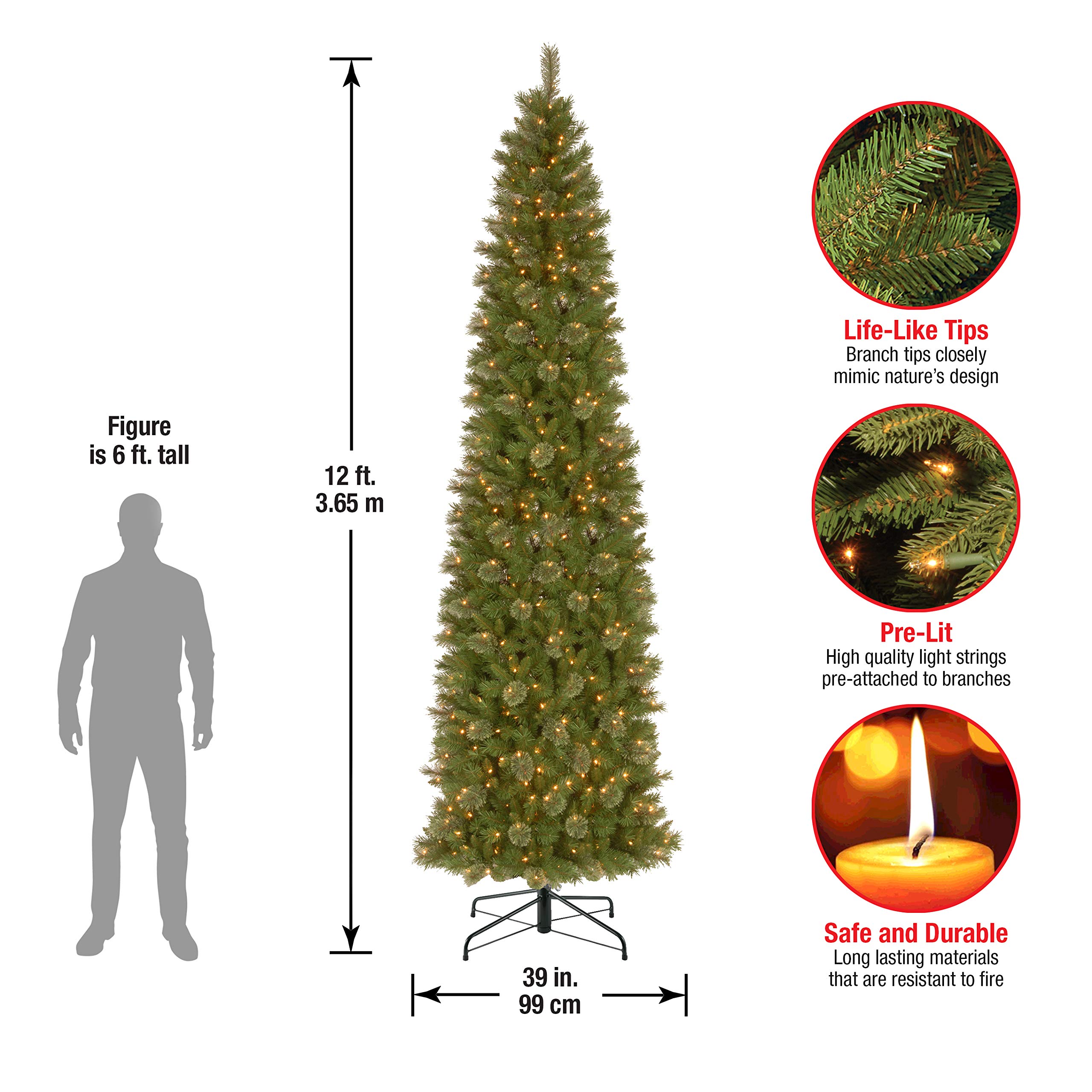 National Tree Company PreLit Artificial Slim Christmas Tree,