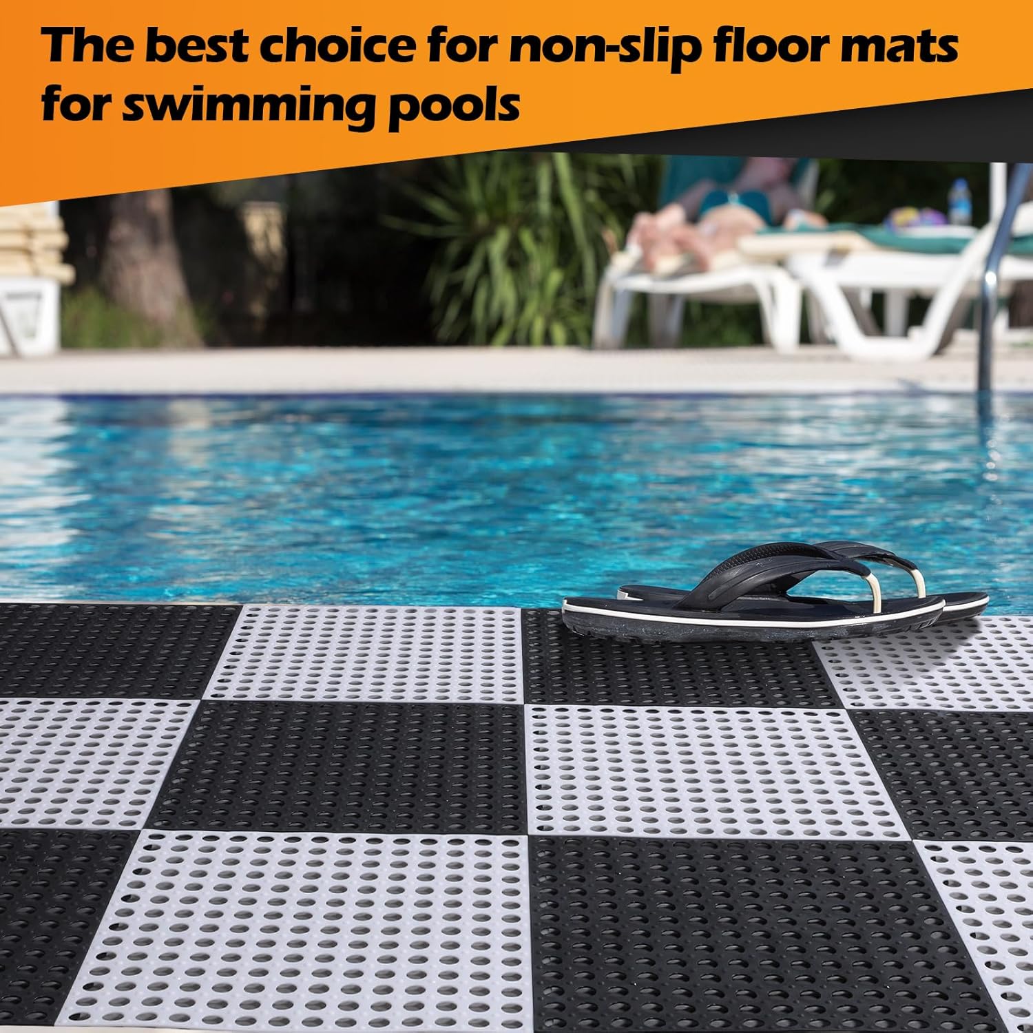 Tinideya 50 Pcs Drainage Interlocking Floor Tiles, 12'' x 12'' Soft TPE Non Slip Shower Floor Tiles for Pool Bathroom Shower Balcony Patio Locker Room Basement Stairs(Dark Gray and White)