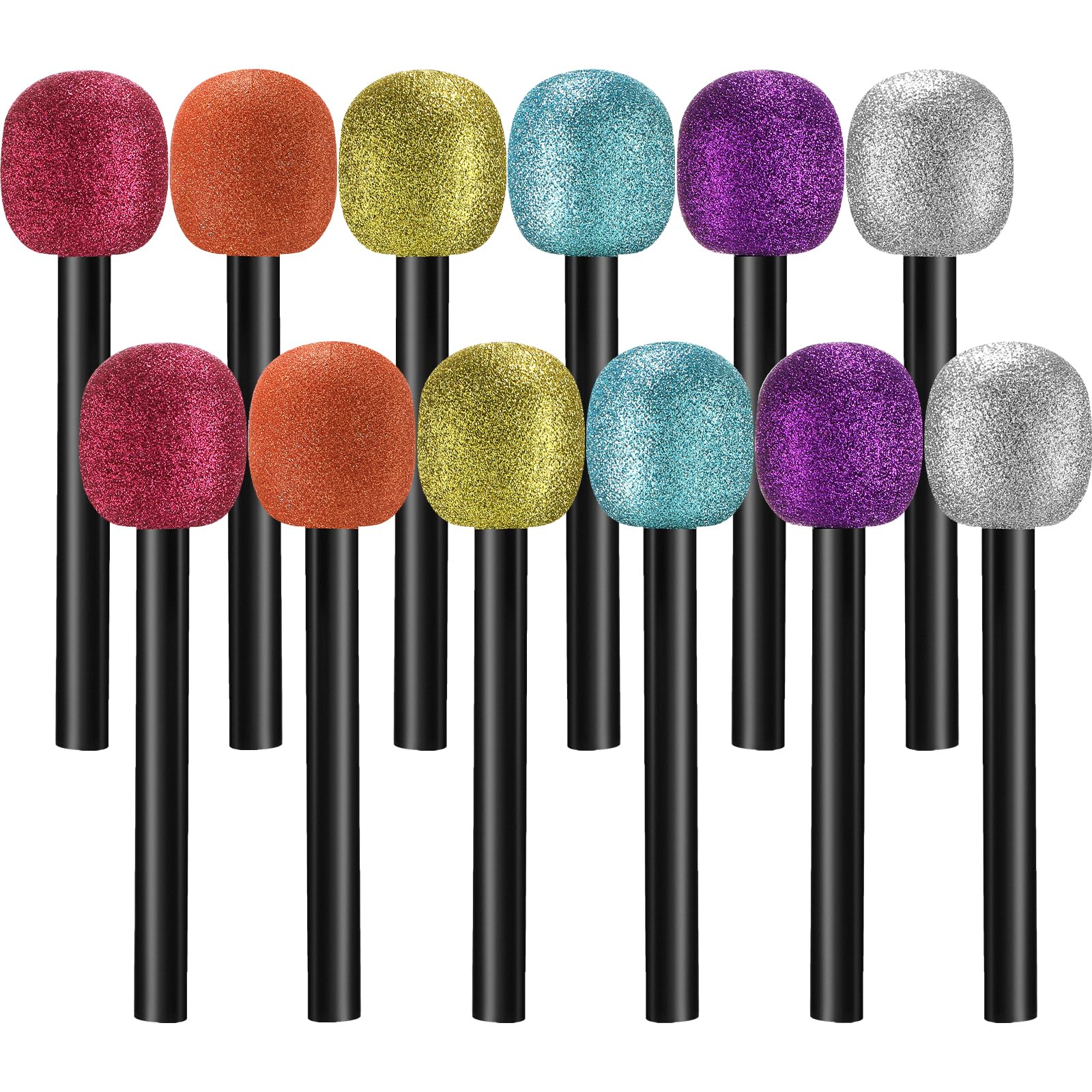 Yaomiao 12 microfoni finti in plastica colorata glitterata per microfono puntello scintillante popolare cantante bomboniere per Halloween, cosplay, discoteca, palcoscenico, forniture per feste
