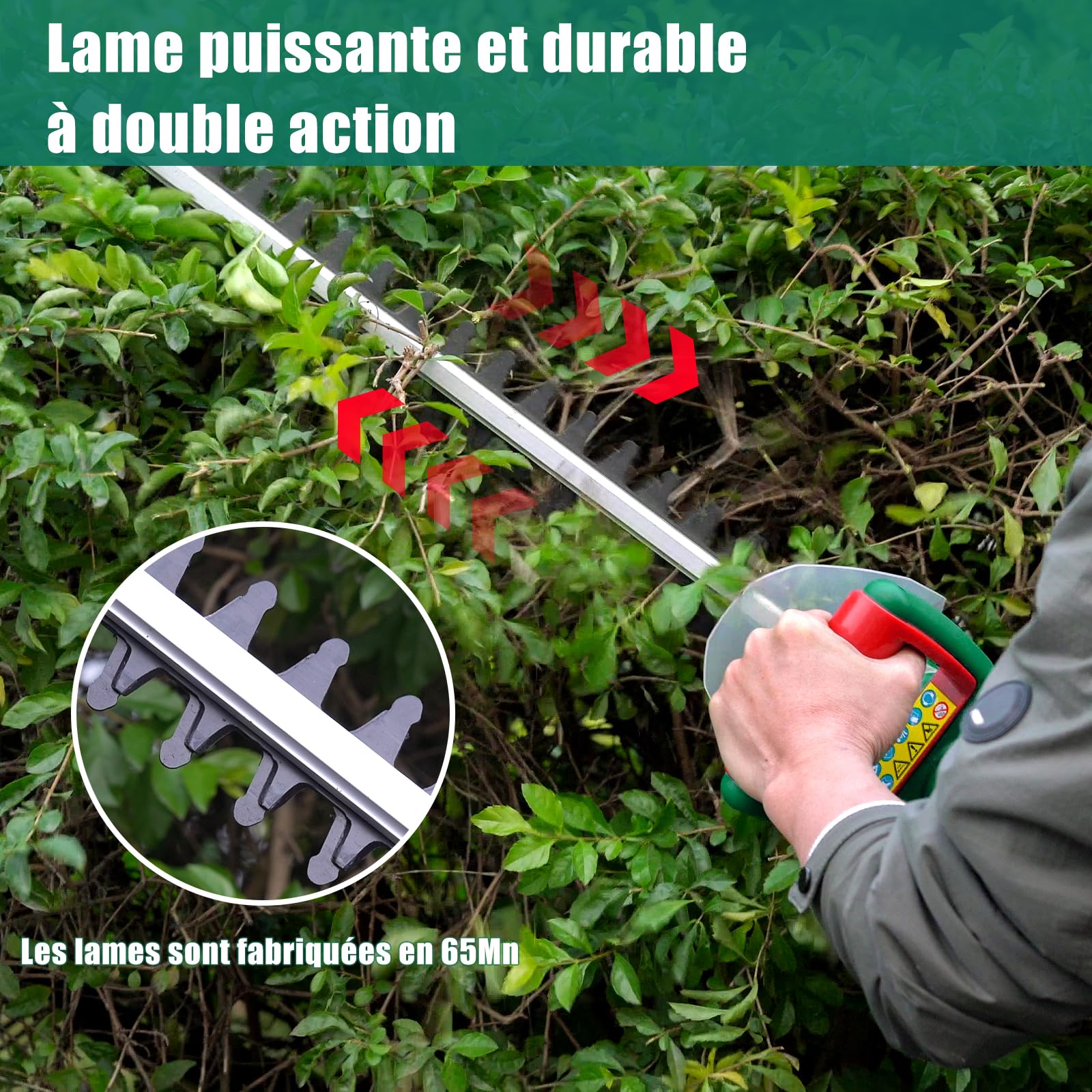 HYCHIKA Taille-Haies Électriques 550W, Taille Haie Electrique Filaire, Coupe Haie, Lame 45 cm, Écartement 18 mm, Double Interrupteur et Double Poignée, pour Tailler Les Haies et Arbustes