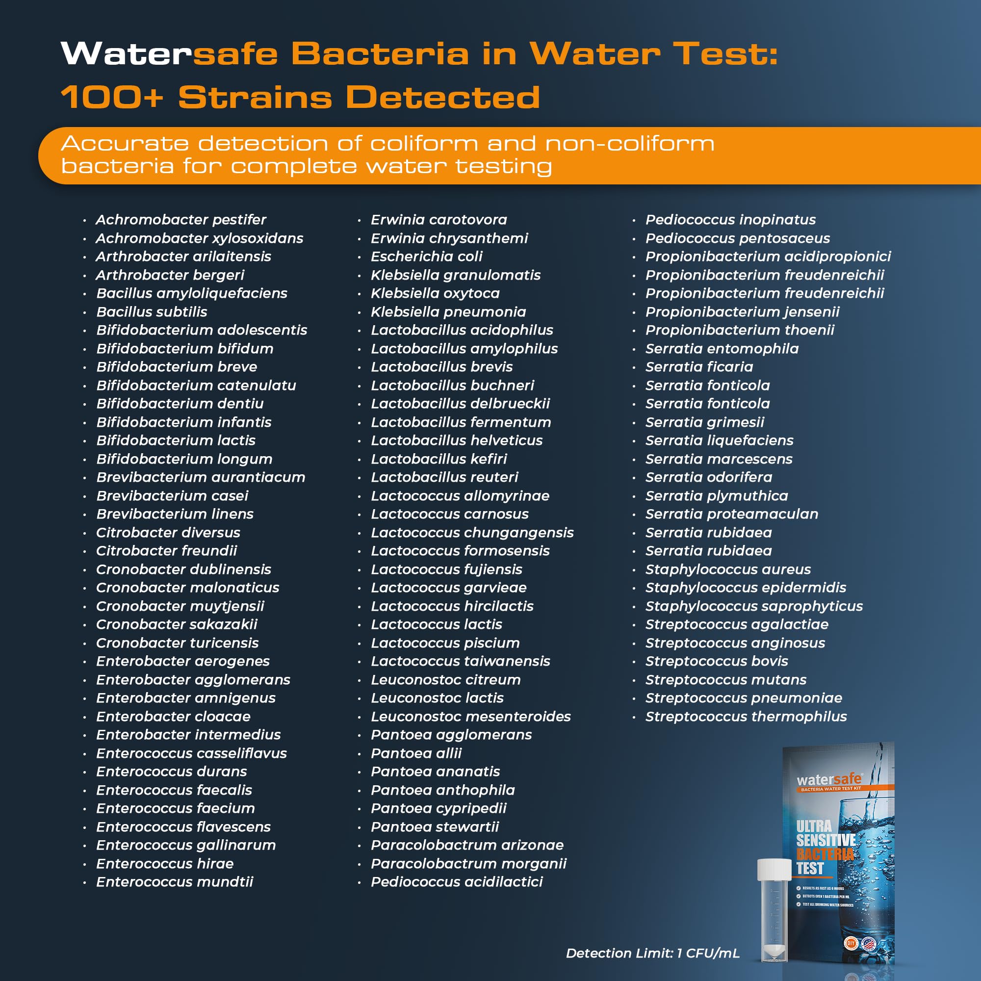 Watersafe® Kit de prueba de agua de bacterias, fabricado en Estados Unidos, resultados tan rápidos como 6 horas, detecta bacterias coliformes (Inc. E. coli) y no coliformes en agua potable, de pozo y