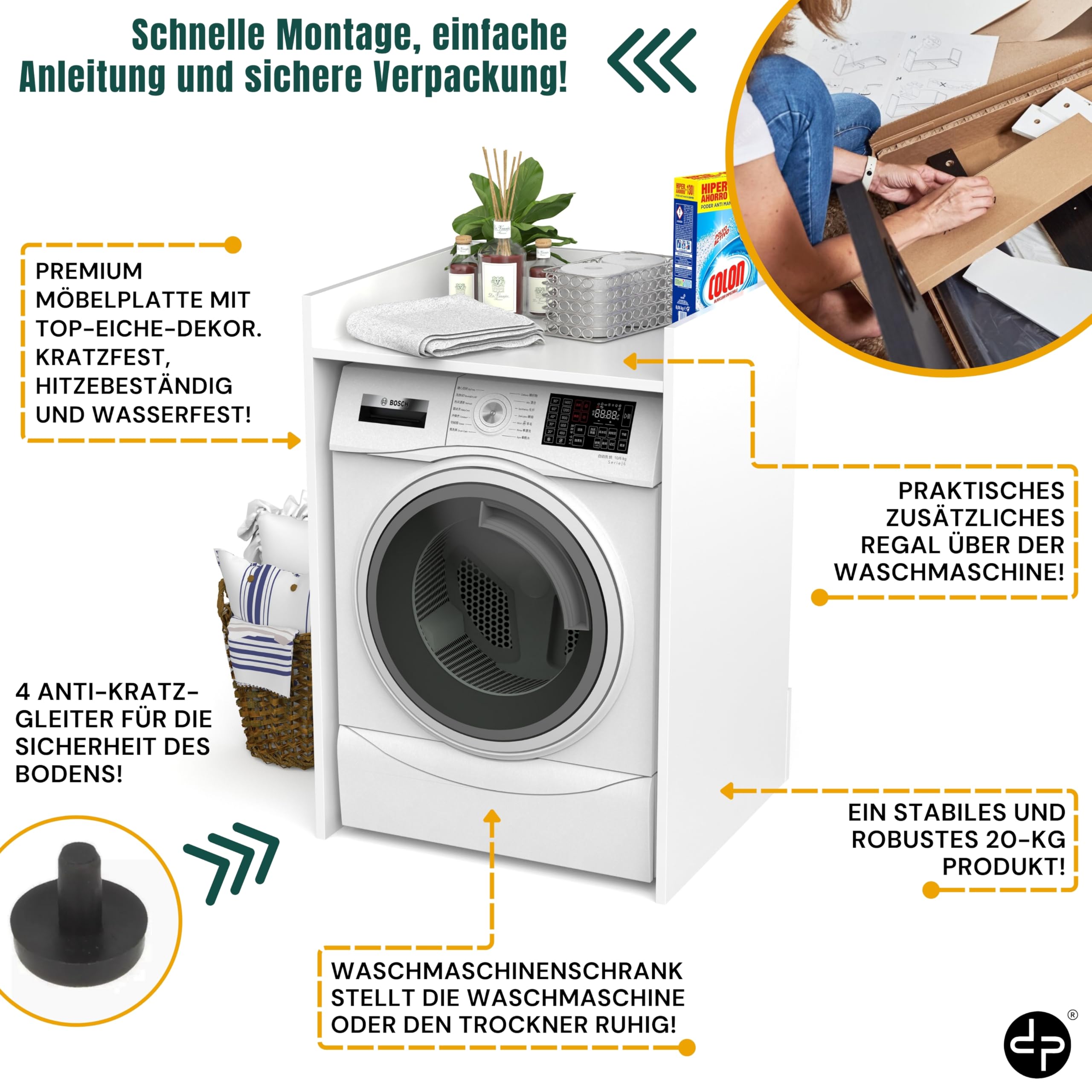 defiPad Waschmaschinenschrank für Waschmaschine oder Wäschetrockner | Stylisch und praktisch Waschmaschine Trockner Schrank | Waschmaschinenregal | Waschmaschinenüberbau | 66x97x62 cm (Weiß)