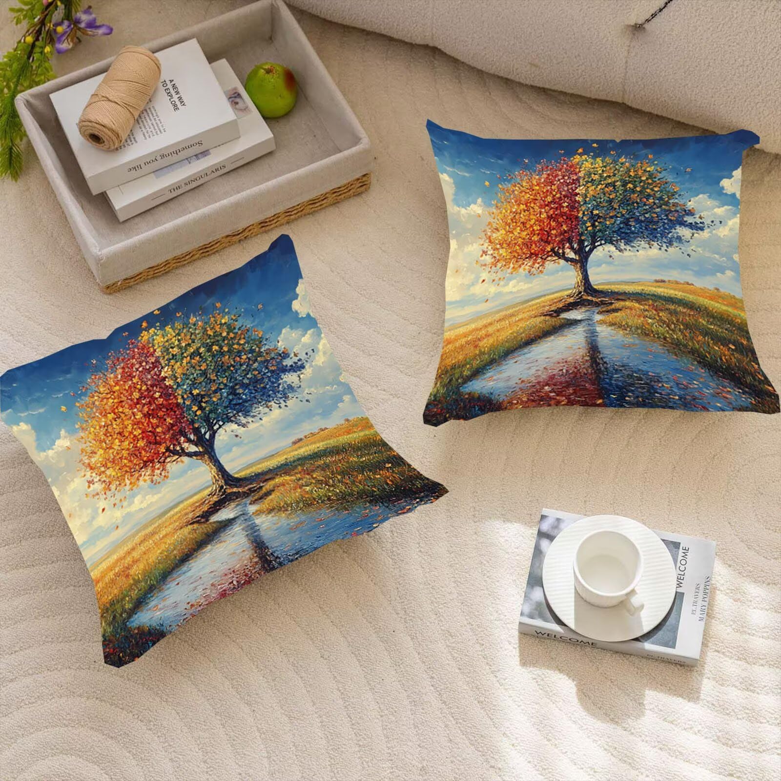 Farbe Samt Kissenbezug 60 x 60 cm 2er Set Kissenhülle Sofakissen Samtkissen Dekorative Dekokissen Quadrat Wurfkissenbezug mit Verstecktem Reißverschluss Sofa Wohnzimmer Der Baum des Lebens 0P-83
