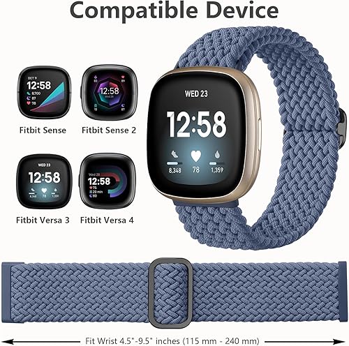 Vista 129 de Maledan Banda elástica trenzada compatible con Fitbit Sense/Versa 3/4 y Sense 2, correa elástica suave para reloj inteligente, accesorio