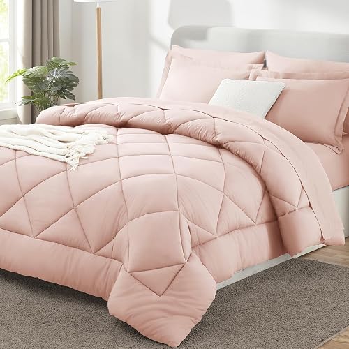 Queen Comforter Set with Sheets Blush Pink - 7 Pieces