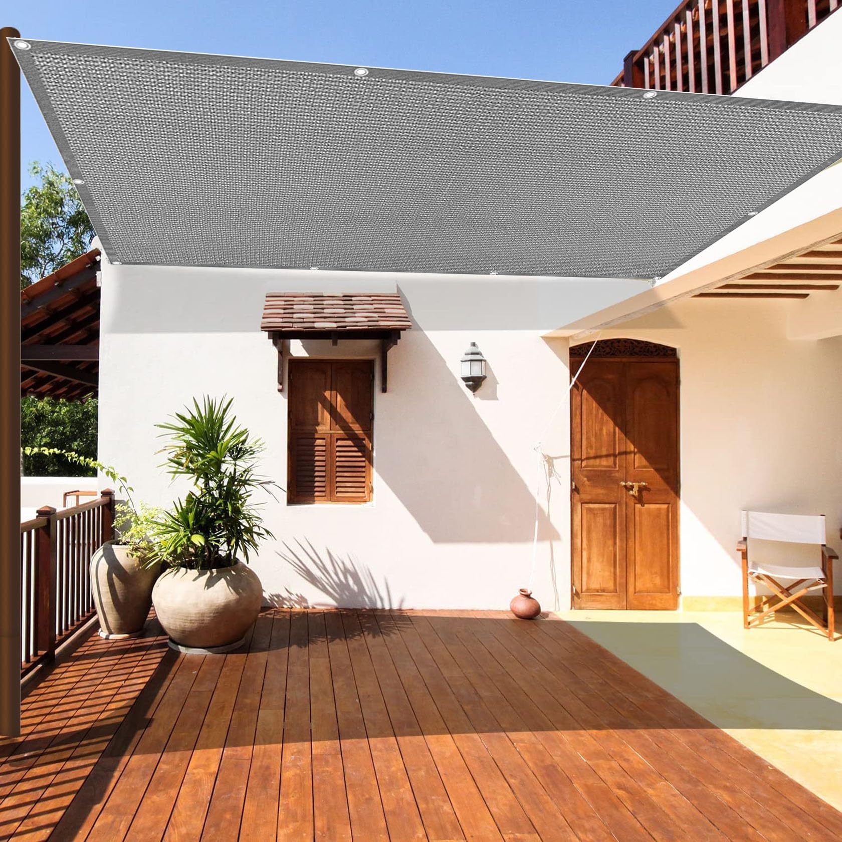 Voile d'ombrage rectangulaire 3x7,5m gris avec corde de fixations