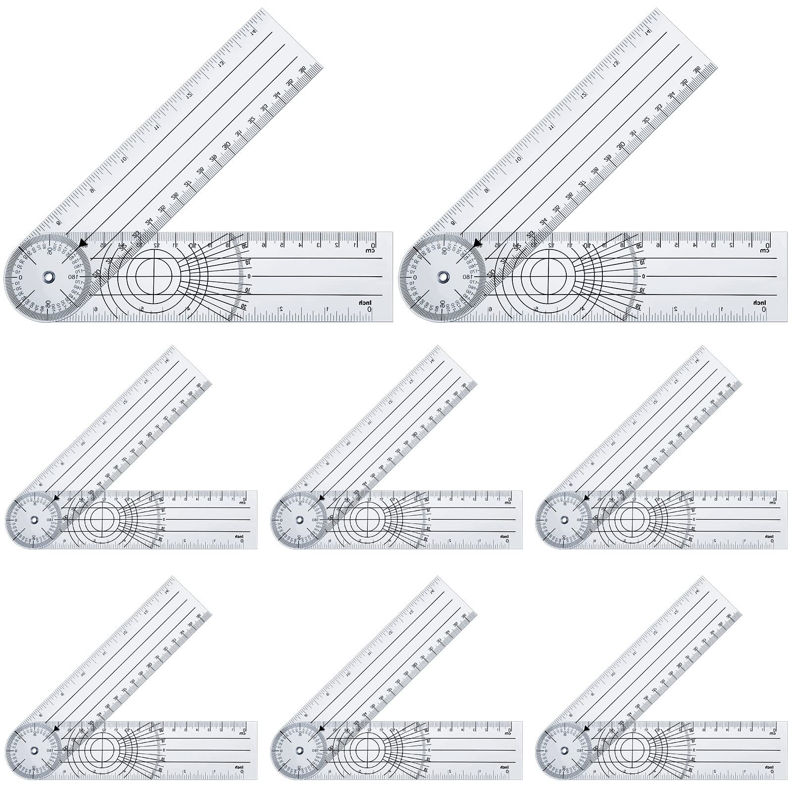 8 Pcs Plastic Goniometer Quick Protractor Clear Angle Finder Ruler with 7 Inch Arm Angle Measurement Tool for School Office Measuring Drawing