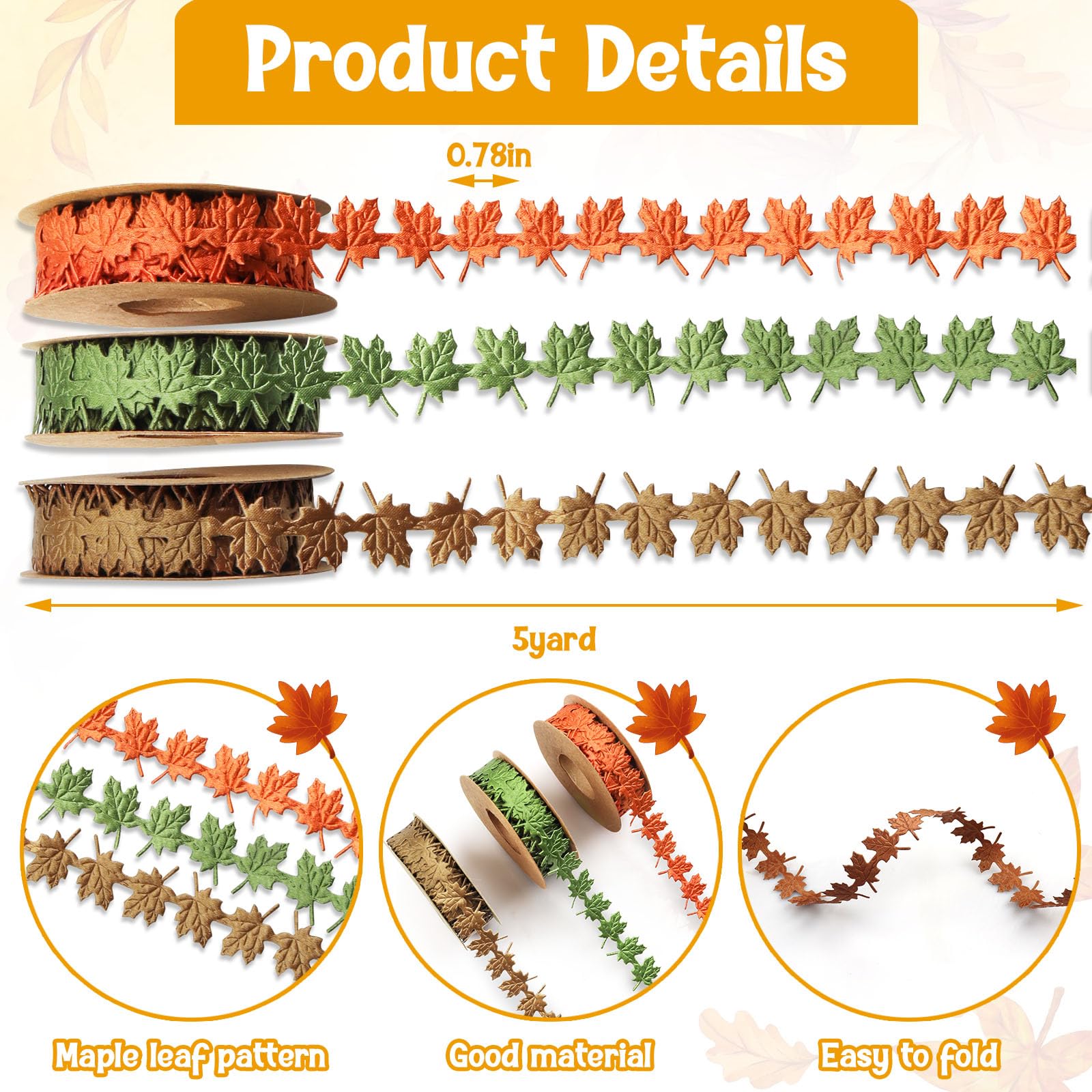 Fall Fest Ribbon Snapklik.com : 3 Rolls 15 Yards Fall Ribbons, Green Brown Orange ...