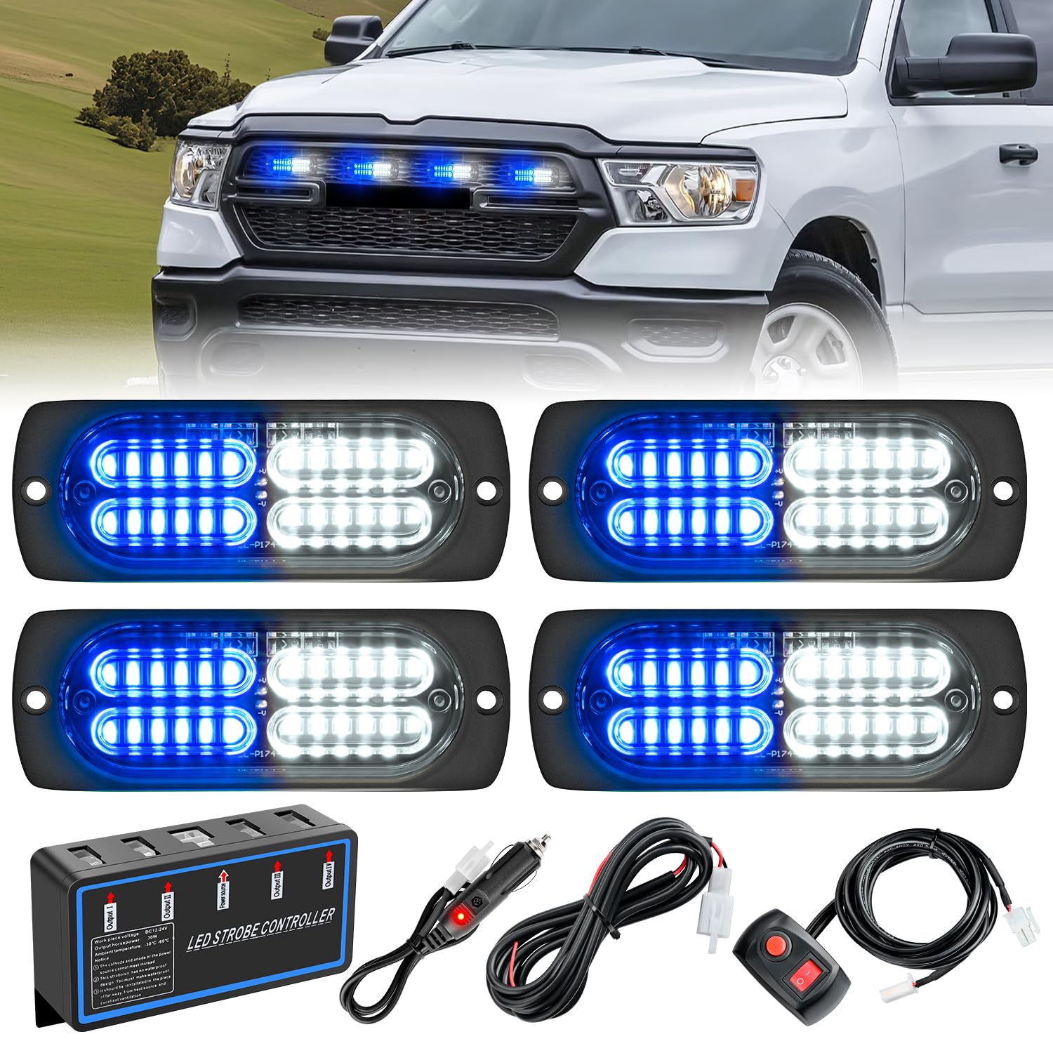 Nilight 4PCS LED Strobe Lights 12V 24V Sync Feature Blue White