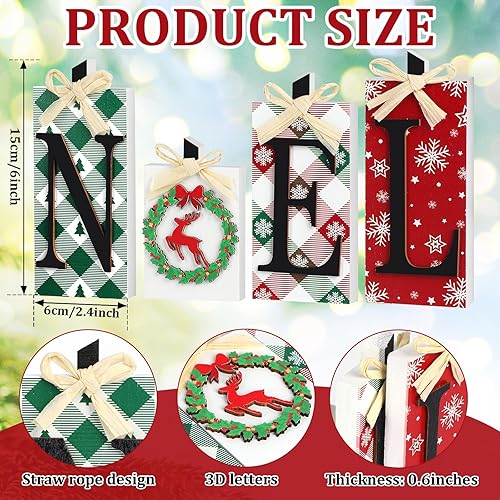 Miniatura 2 de Decoraciones de madera de Navidad, 4 piezas de decoración rústica de Noel, decoración de mesa independiente de Navidad, mesa de centro de mesa