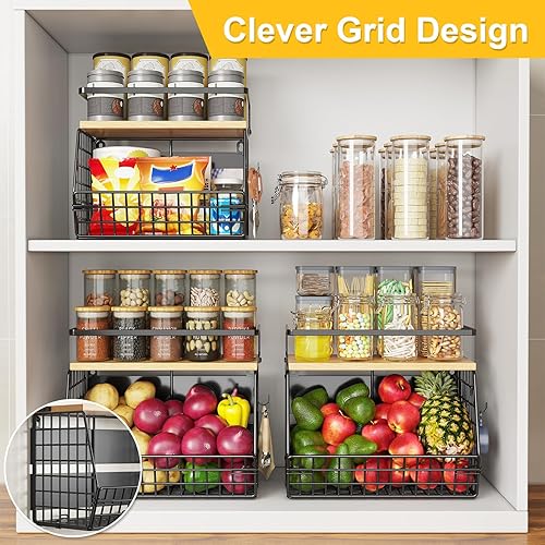 Miniatura 8 de Estante magnético para refrigerador con tapa de madera, organizadores de almacenamiento de cebollas y papas, cesta colgante de pared con 4 ganchos,