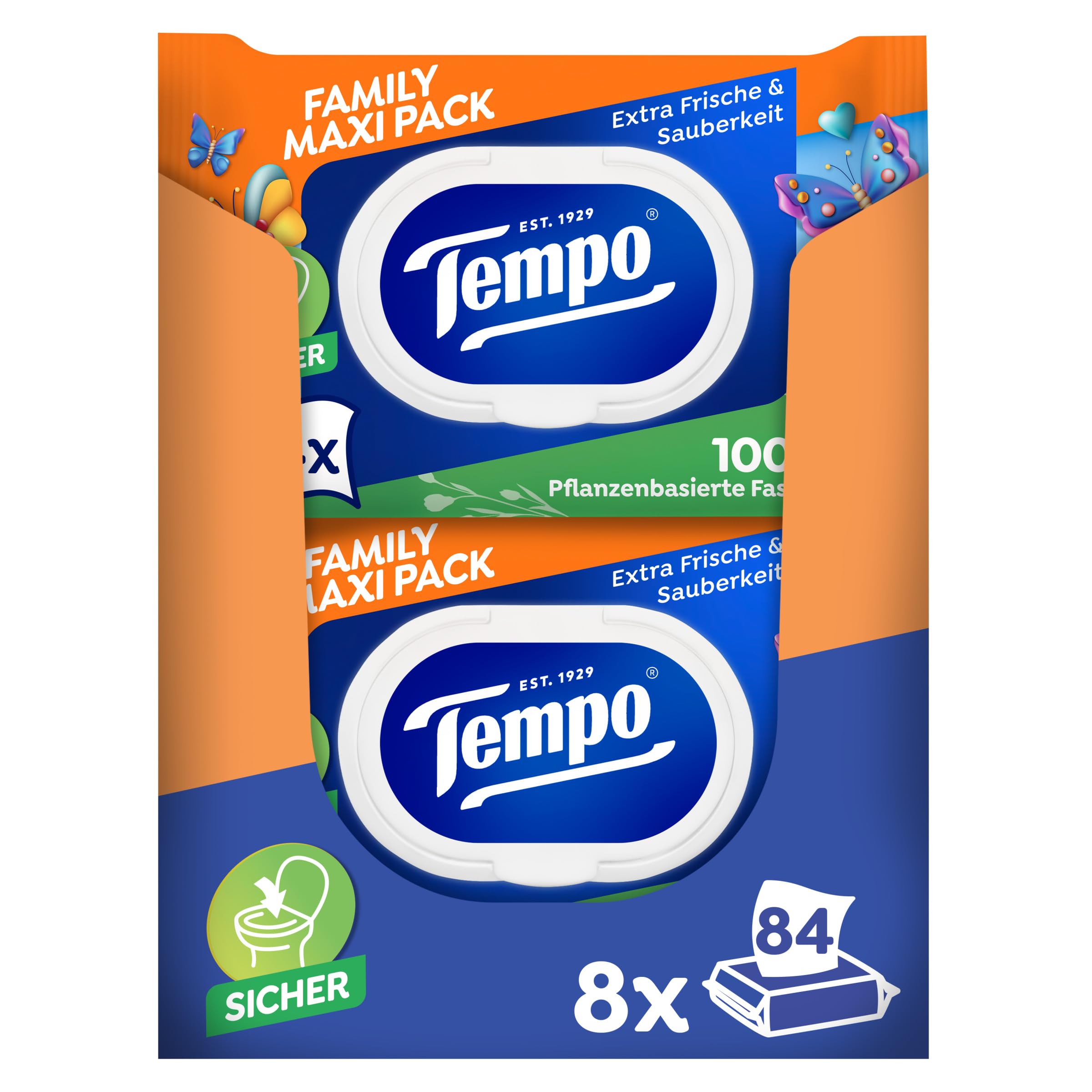 Tempo feuchtes Toilettentuch Maxi Pack_Vorteilspack_8 Stück mit jeweils 84 Tüchern