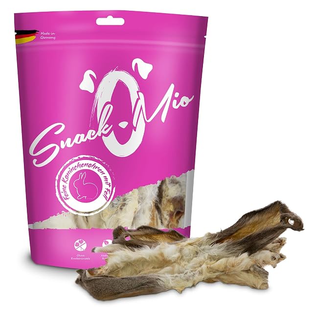 Foto 2 de 3 de SnackOMio - Snack Premium para Perros - Finas Orejas de Conejo con Pelo, sin Cereales, 1 Pack (1 x 225 g)