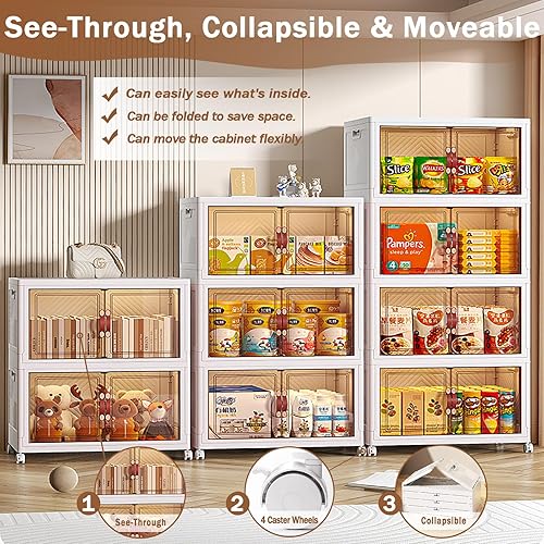 Miniatura 4 de Contenedores de almacenamiento de plástico, contenedores de almacenamiento plegables de 4 capas con tapa y ruedas, cajas de almacenamiento plegables