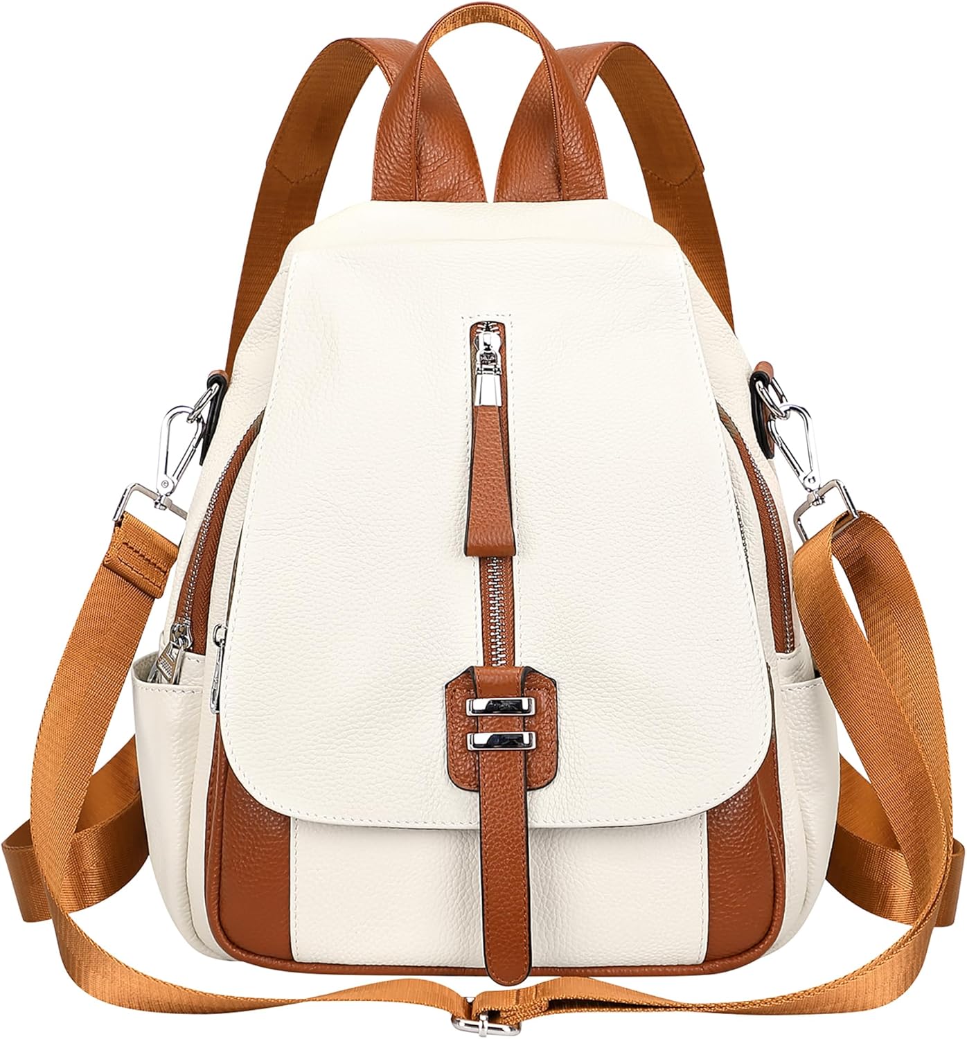 ALTOSY Genuine Leather Backpack for Women Convertible Shoulder Bag with Buckle Flap