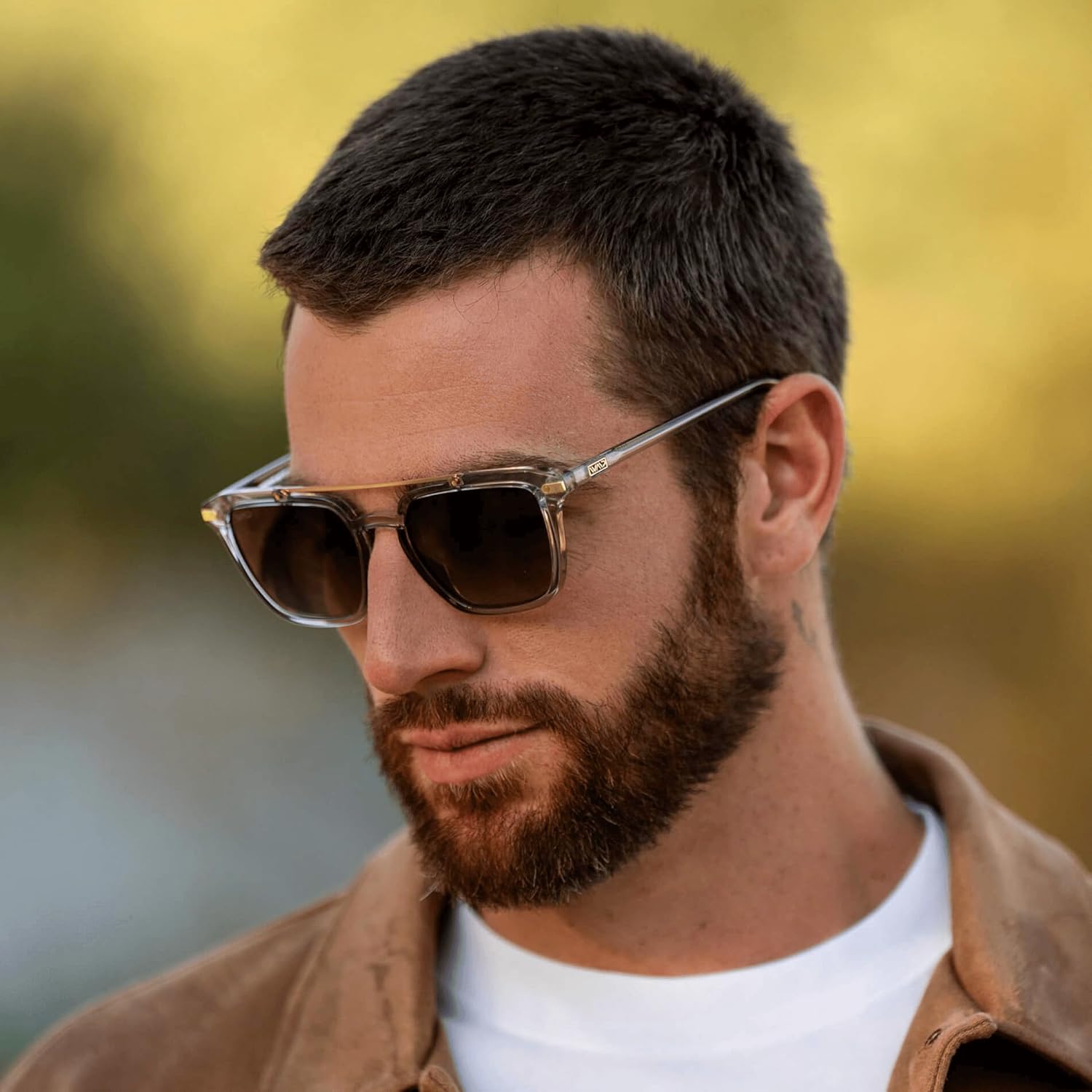 WearMe Pro WMP Eyewear - Modern Men's Square Aviator Sunglasses - Double Metal Bridge with Polarized Lens