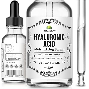 Herbalicious Hyaluronic Acid Serum Hyaluronic Acid Serum for Face Paraben-Free Pure Hyaluronic Acid Moisture Boost Hydrating Serum Anti-Aging Serum for Fine Lines, Wrinkles 2oz
