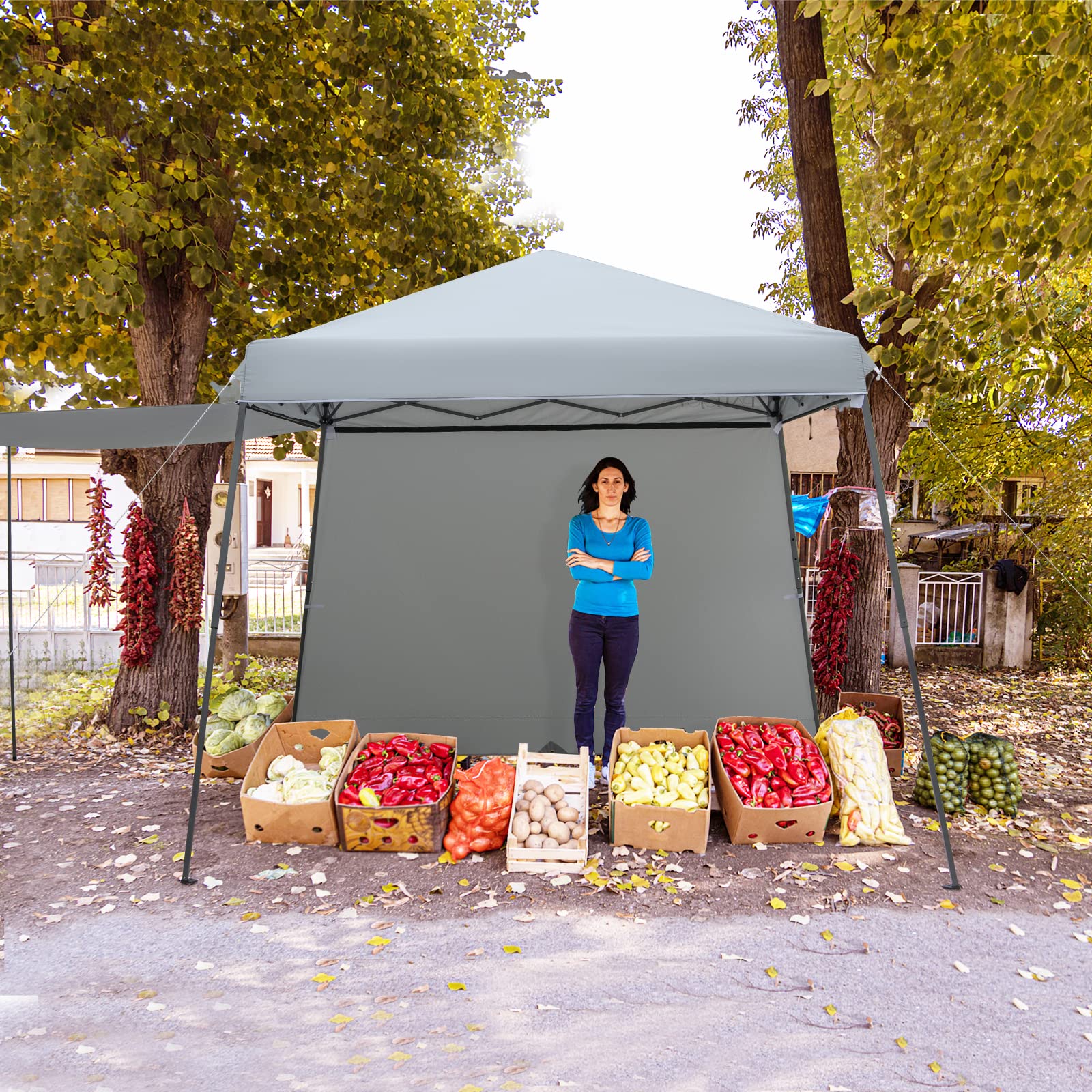 COSTWAY Gazebo Pieghevole 3 x 3 m, con Pareti/Tende Parasole, Gazebo Pop Up Impermeabile e Protettivo da Sole, con Altezza Regolabile e Borsa a Ruote, per Giardino Spiaggia e Campeggio