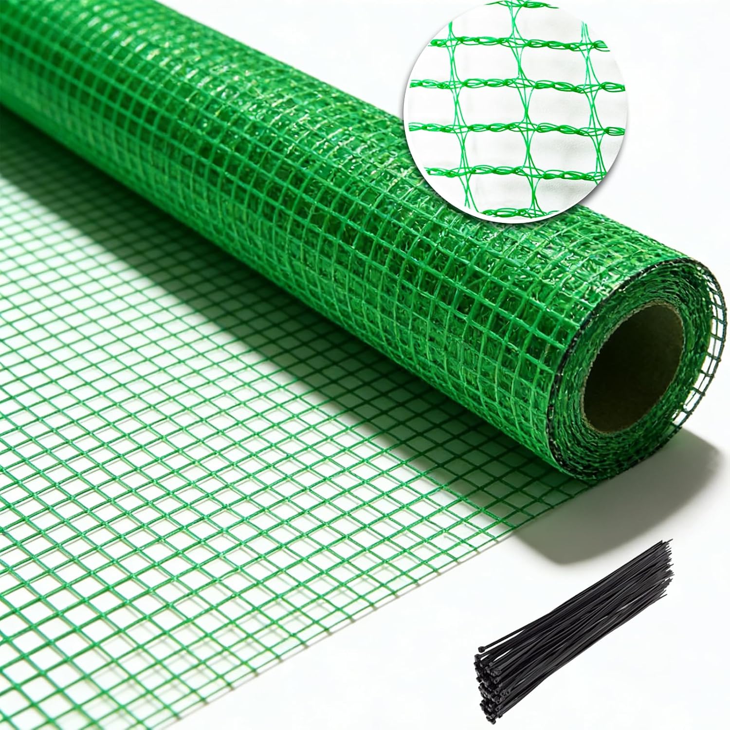 Hortifanbeautifulgarden 4x100 ft Green Plastic Temporary Garden Fence with 50 Zip Ties - Durable Deer, Dog, Pet & Animal Barrier