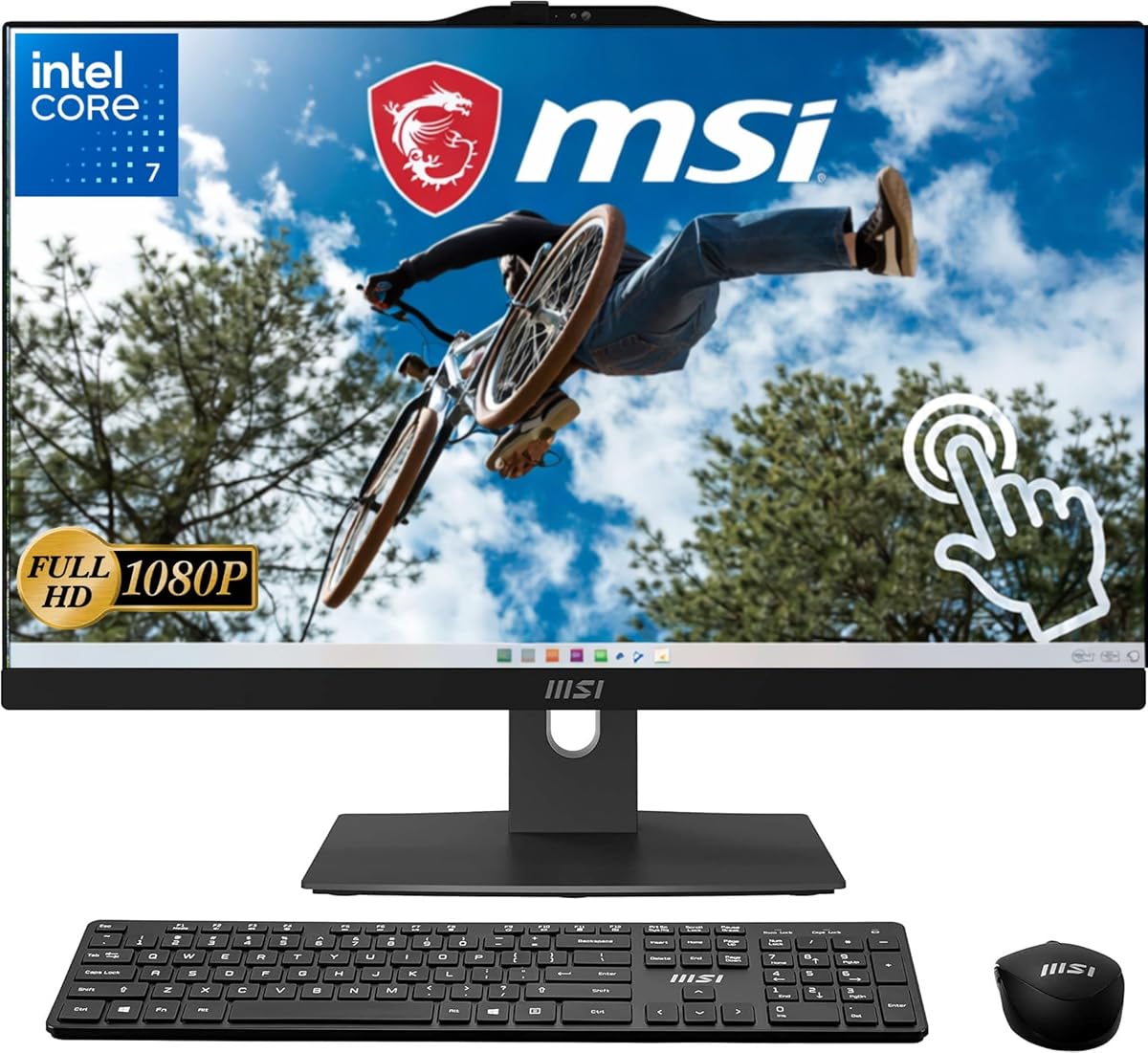 msi Moderna computadora de escritorio todo en uno con pantalla táctil FHD de 23,8" con IA para oficina, Intel Core 7-150U de 14.a generación, 16 GB DDR5, 512 GB PCIe+1 TB HDD, entrada y salida HDMI, USB-C, teclado y mouse inalámbricos, Windows 11