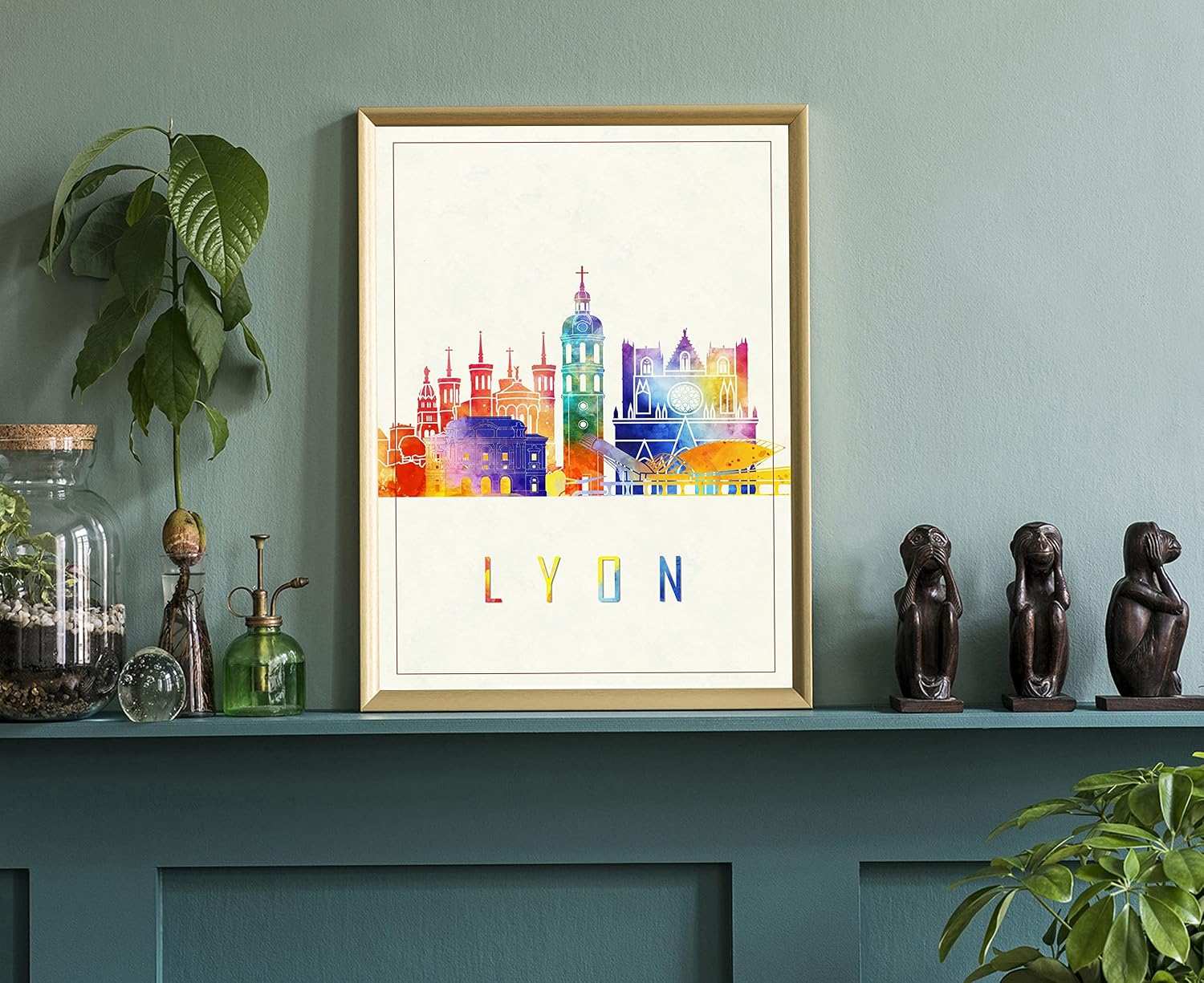 Modern Illustration World Cities Poster, Lyon Landmarks Watercolor Poster, France Lyon Map Poster, Lyon Cityscape Art Poster Print - 12 * 18 Inches