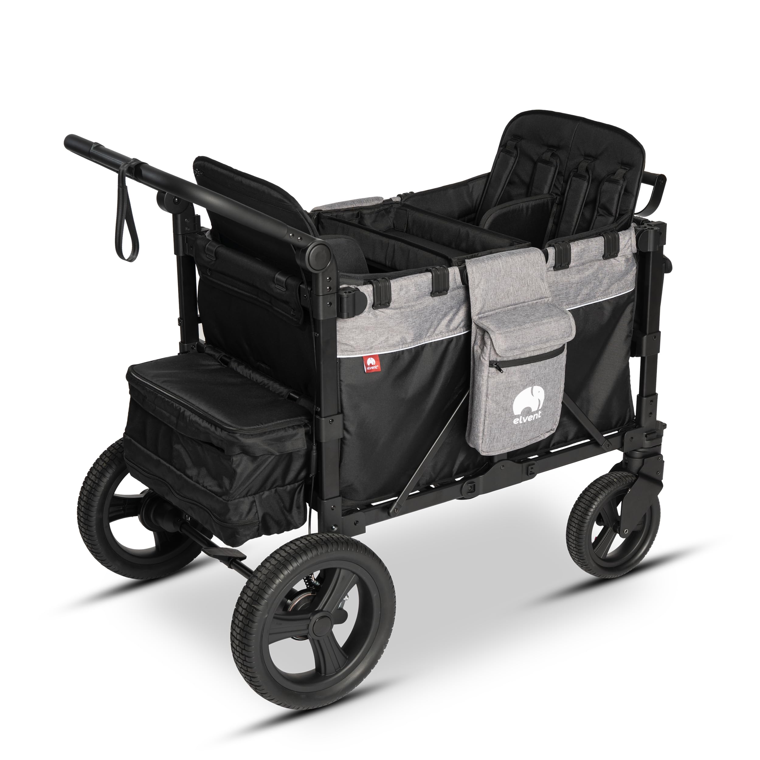 elvent® FlexProfessional 4 Bollerwagen 4-Sitzer | TÜV-Zertifiziert I Handwagen faltbar mit Dach, 5-Punkt-Gurt, Feststellbremse, 100 kg | Kita & Tagespflege (Grau)