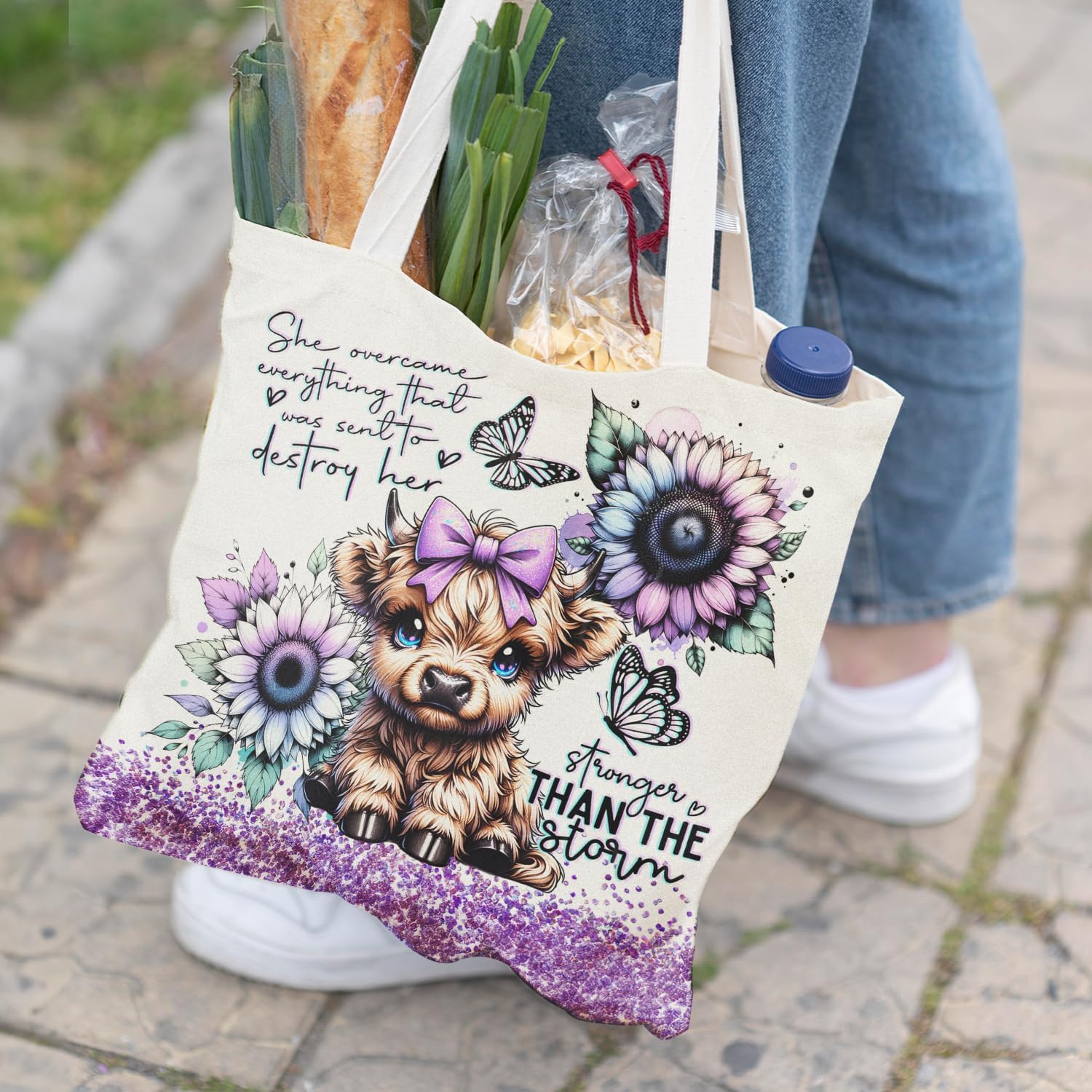 Western Highland Cow Canvas Shoulder Bag for Women & Girls, Highland Cow Lover Gift - Image 2