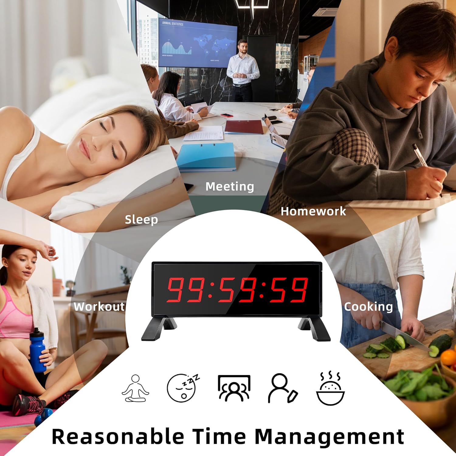 Multifunction Gym Timer with Bracket and Remote Control - 1.8 Large Red LED Display, 4 Modes (Clock/Countdown/Stopwatch/WRC), 99 Cycles, 95dB Alarm, Desktop Mount for Gym Kitchen Lab Classroom