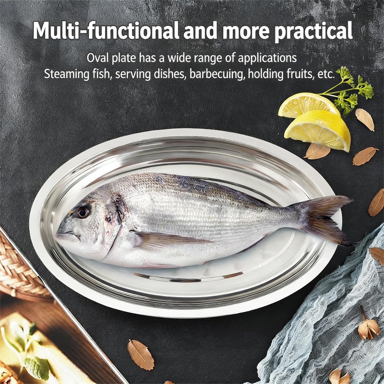 6 Plats à Poisson en Inox – Plat Ovale pour Four & Cuisson Vapeur, Plat Creux 33,8 cm, Qualité Alimentaire, Bord Roulé – Pour Poisson, Lasagnes, Cheung Fun – Lot de 6