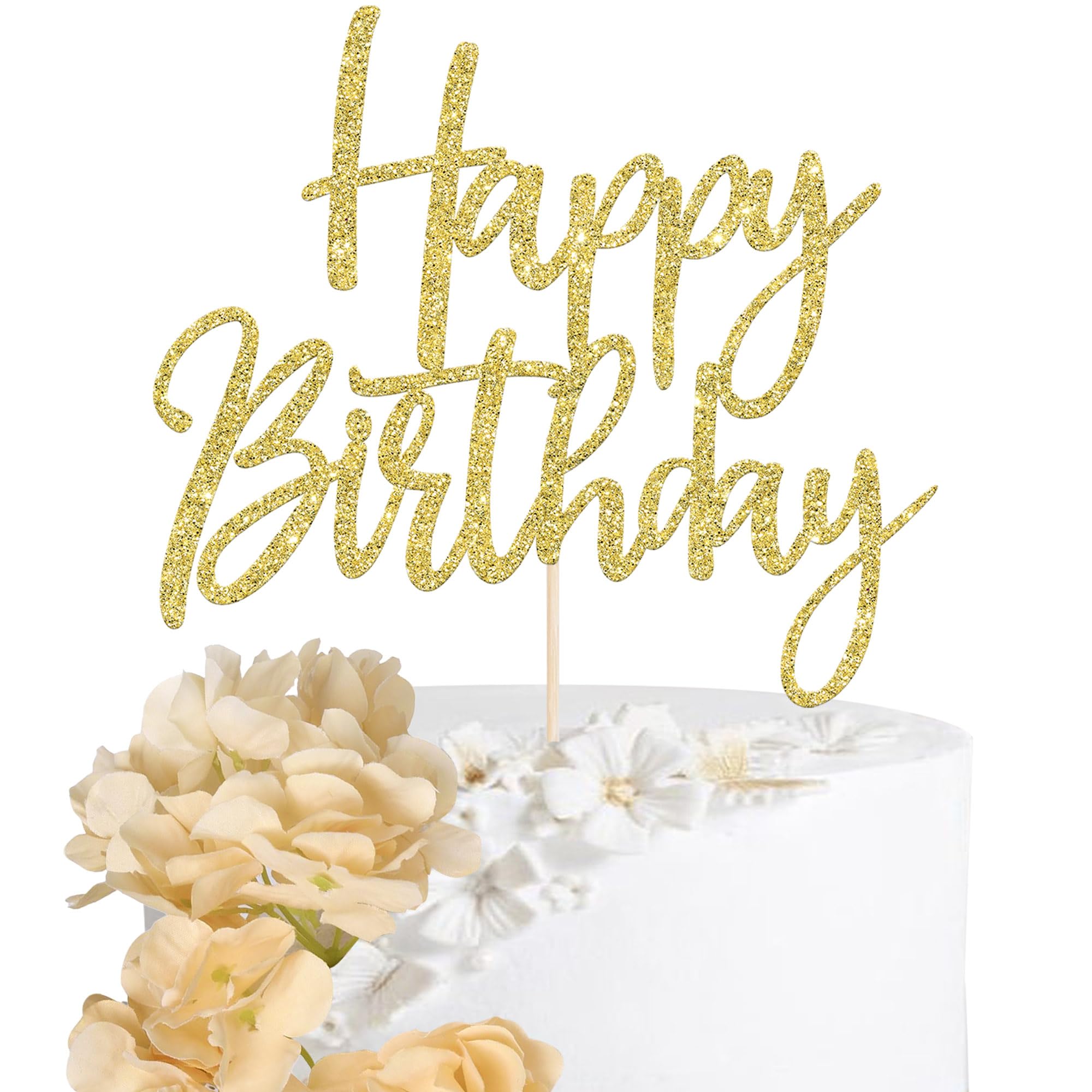 6 Pack Artificial Flower Cake Toppers Artificial Flower Heads Happy Birthday Cake Picks Fake Flowers Cake Decorations for Baby Shower Girls DIY Wedding Party Supplies