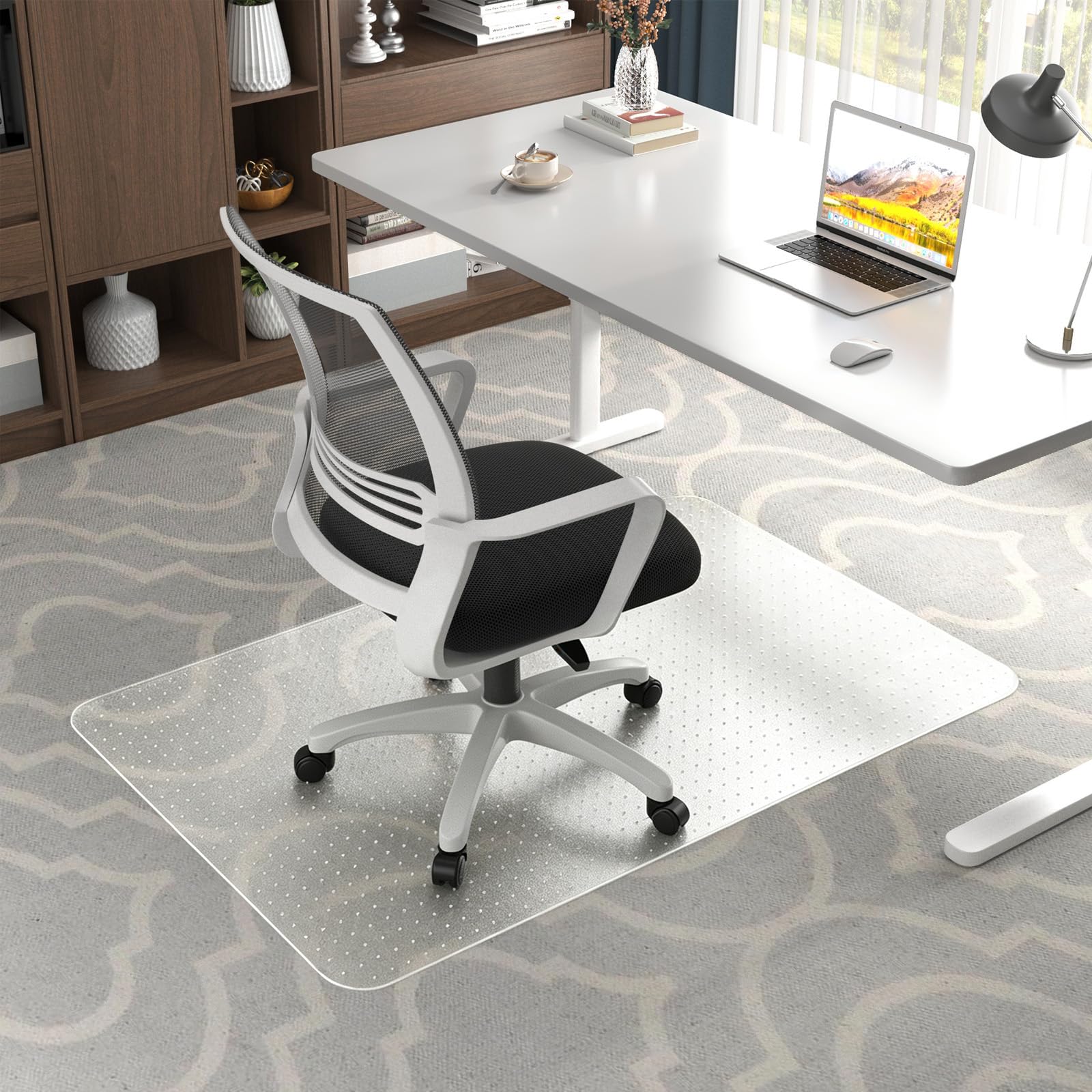 SHAREWIN Tapete para silla de oficina para suelos de alfombra, 48 x 30 pulgadas, tapete transparente para silla de escritorio para protector de moqueta de pelo bajo, tapetes delgados de PVC