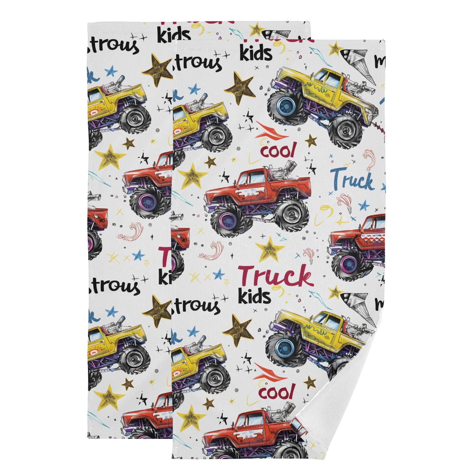 Toallas de mano Monster Truck de algodón, pack de 2 paños de baño y gimnasio de 36x72 cm