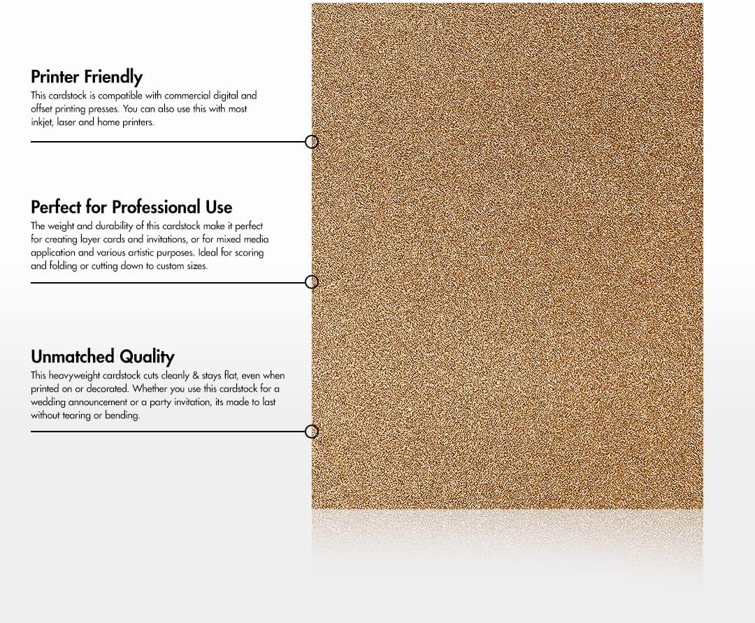 LUXPaper 8.5" x 11" Cardstock | Letter Size | Rose Gold Sparkle | 106lb. Cover | 50 Qty
