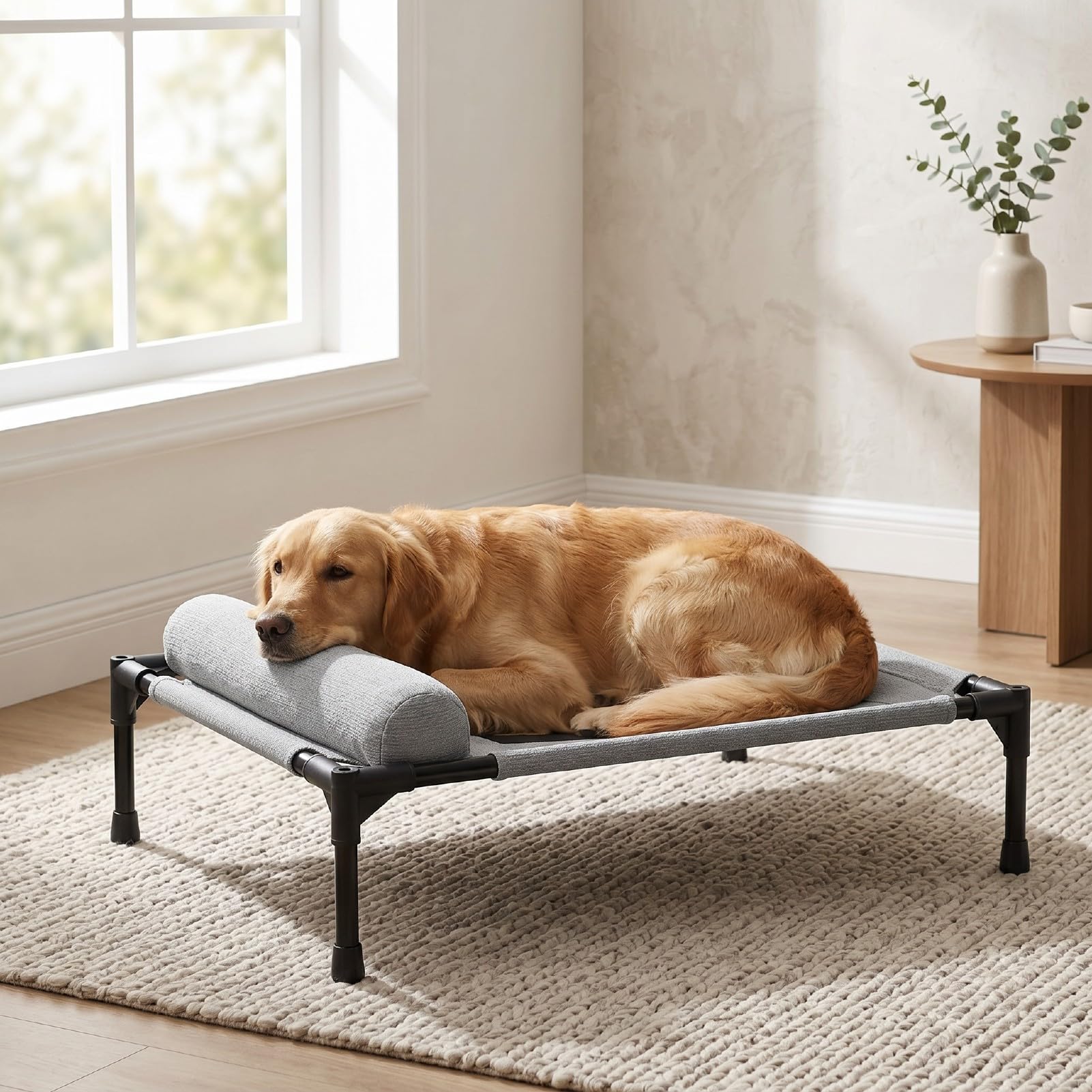 Fdit Cama Elevada para Perros, Cuna Elevada para Mascotas, Cama para Mascotas Al Aire Libre con Almohada Lavable de Malla Transpirable para (66 * 45 CM)