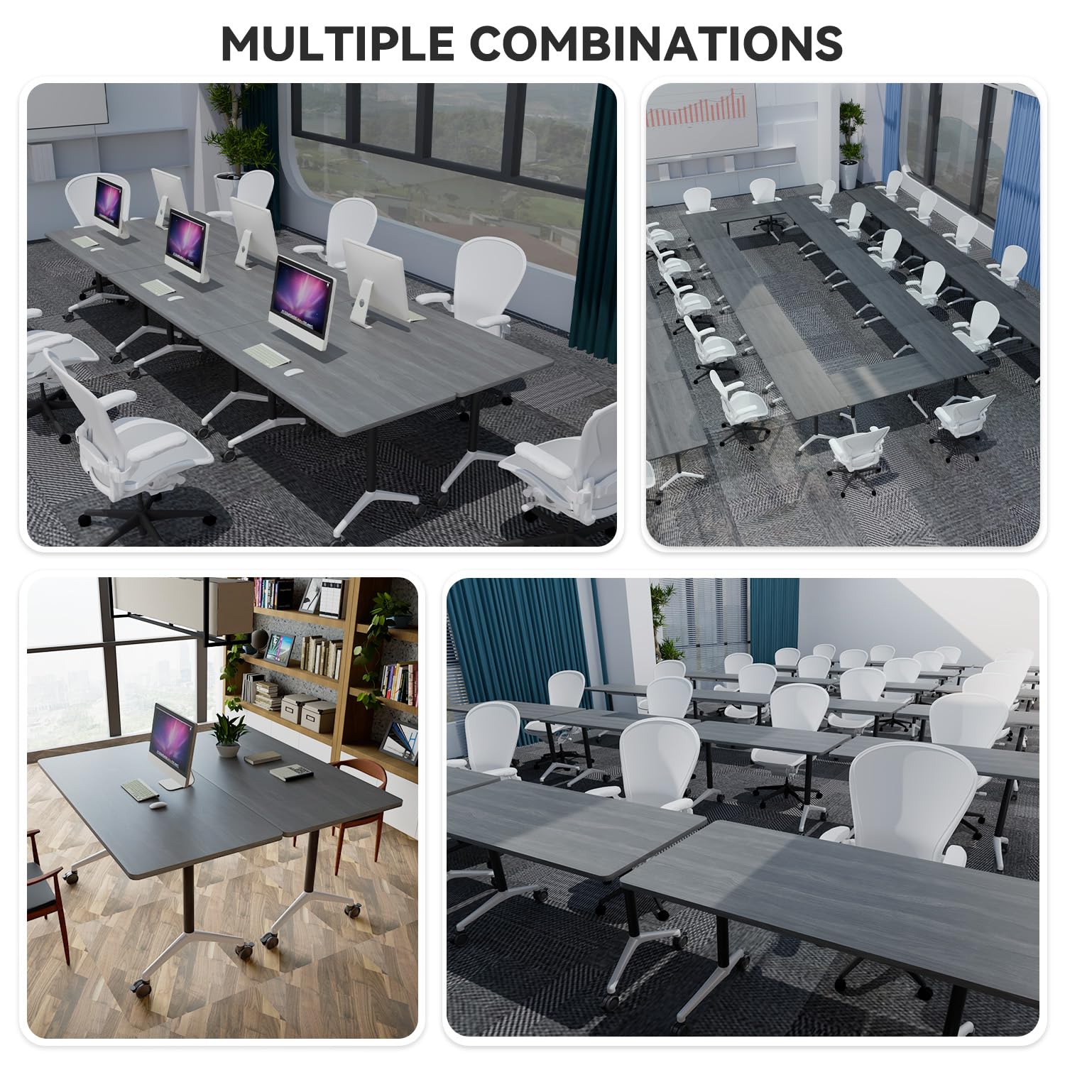 Folding Conference Room Tables Seminar Conference Table Modern Flip Top Training Meeting Tables Conference Room Table with Wheels — view 4