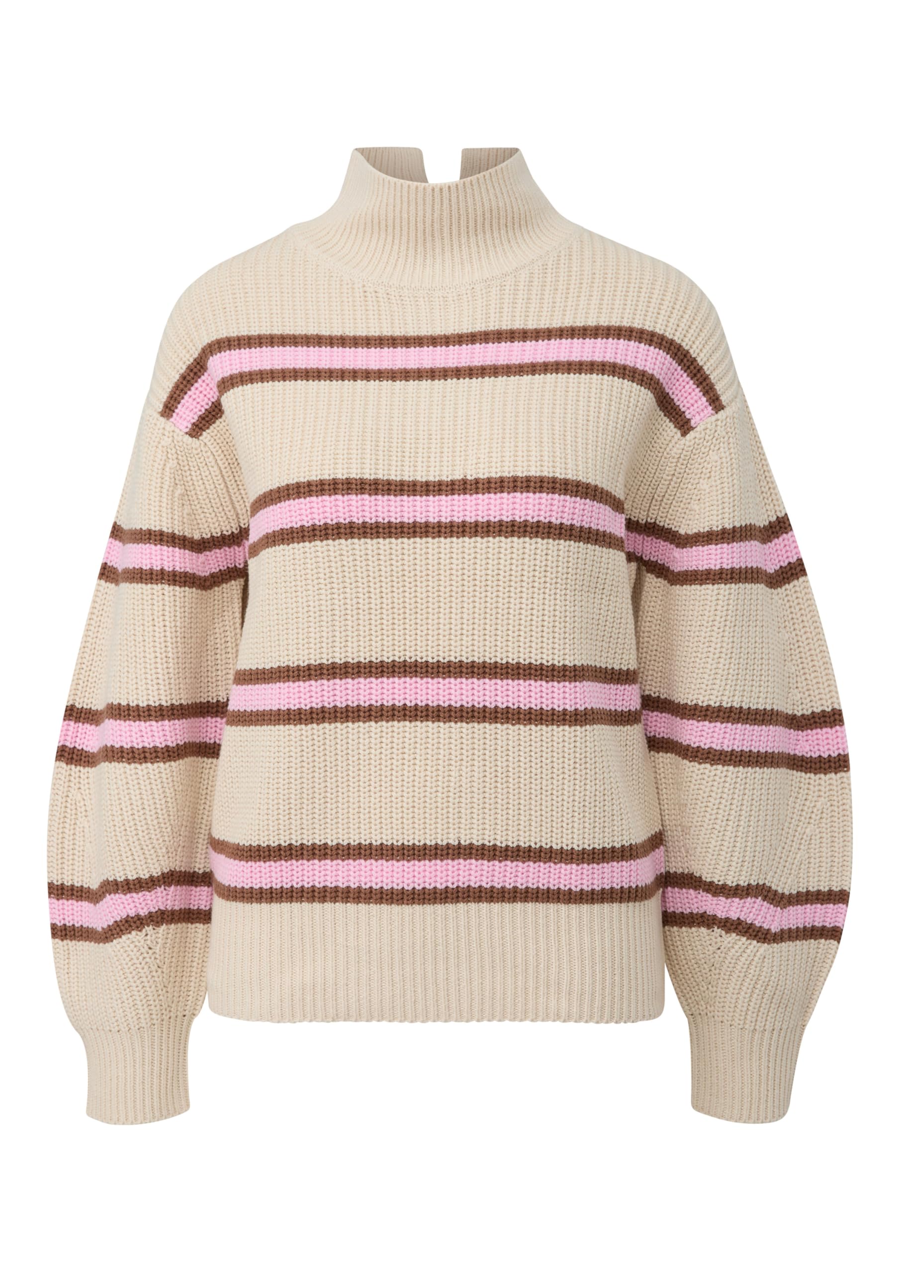 s.Oliver Gestreifter Grobstrickpullover mit Stehkragen
