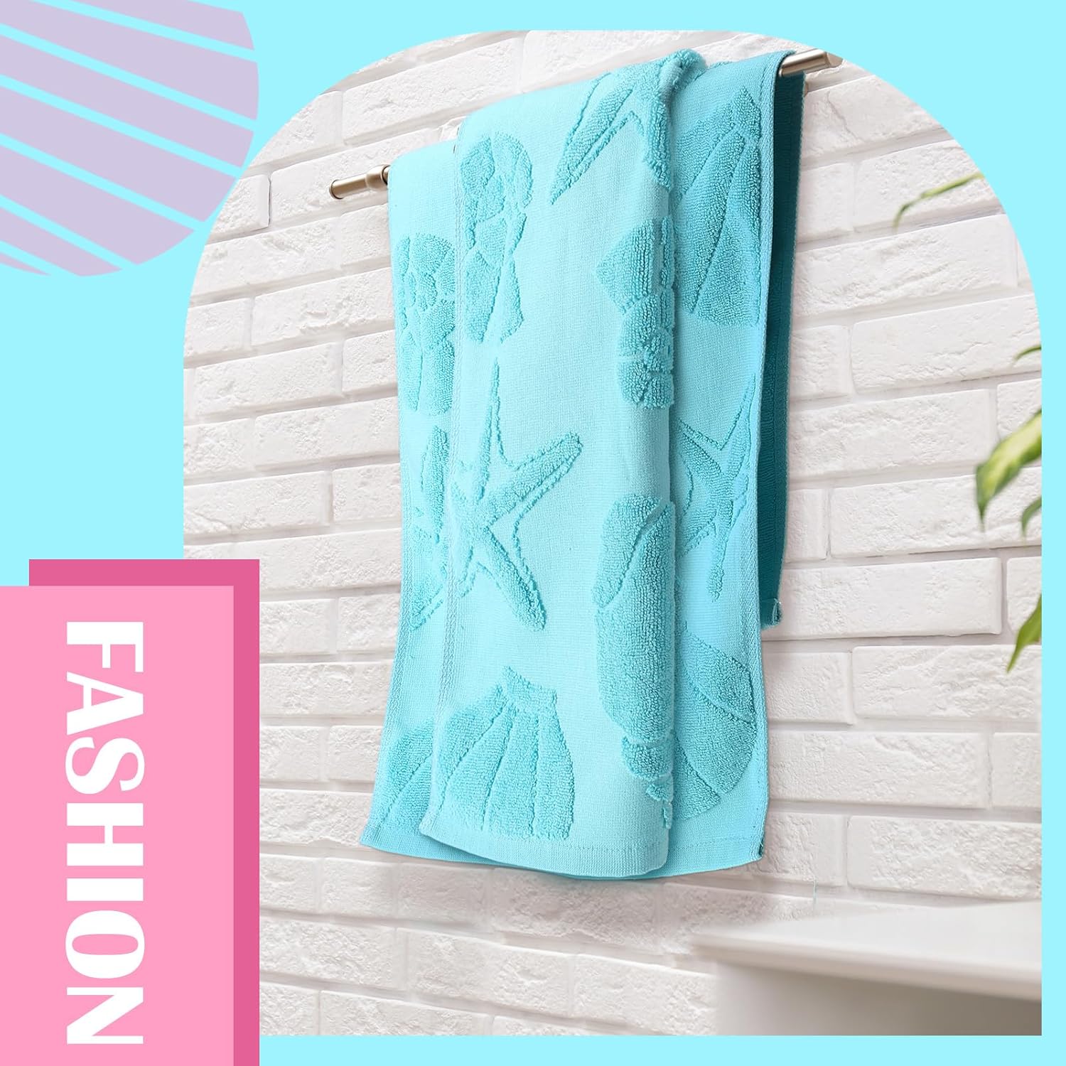 2 Pcs Coastal Hand Towels for Bathroom Ocean Beach Coastal Hand Towels 100% Cotton Jacquard Weave Soft Sea Starfish Shells Dish Washcloth for Kitchen Beach Theme Gifts 12.6 x 28.35 Inch - Image 3