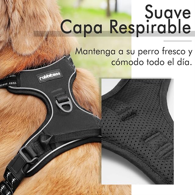 Foto 3 de 8 de rabbitgoo Arnes Perro Grande Mediano Pequeño Arnés Pecho Antitirones Perros Coche con Lineas Reflecantes…