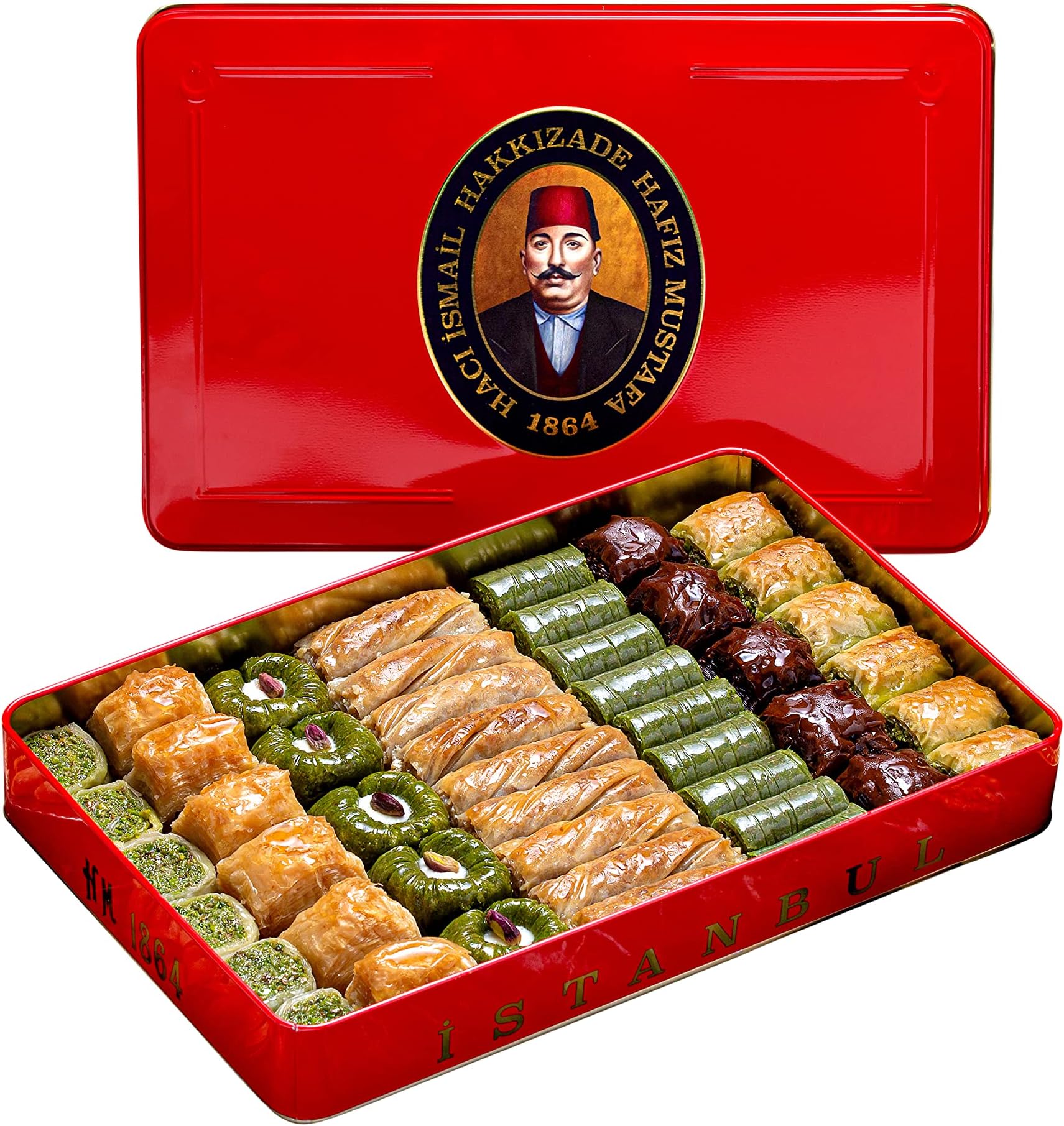 HAFIZ MUSTAFA 1864 ISTANBUL Baklava Assortment of Baklava, Pistachios and Walnuts (XL Metal Box), Daily Fresh Turkish Sweets, Treats and Desserts, Tin Gift Box for Loved Ones Assorted Pistachio and