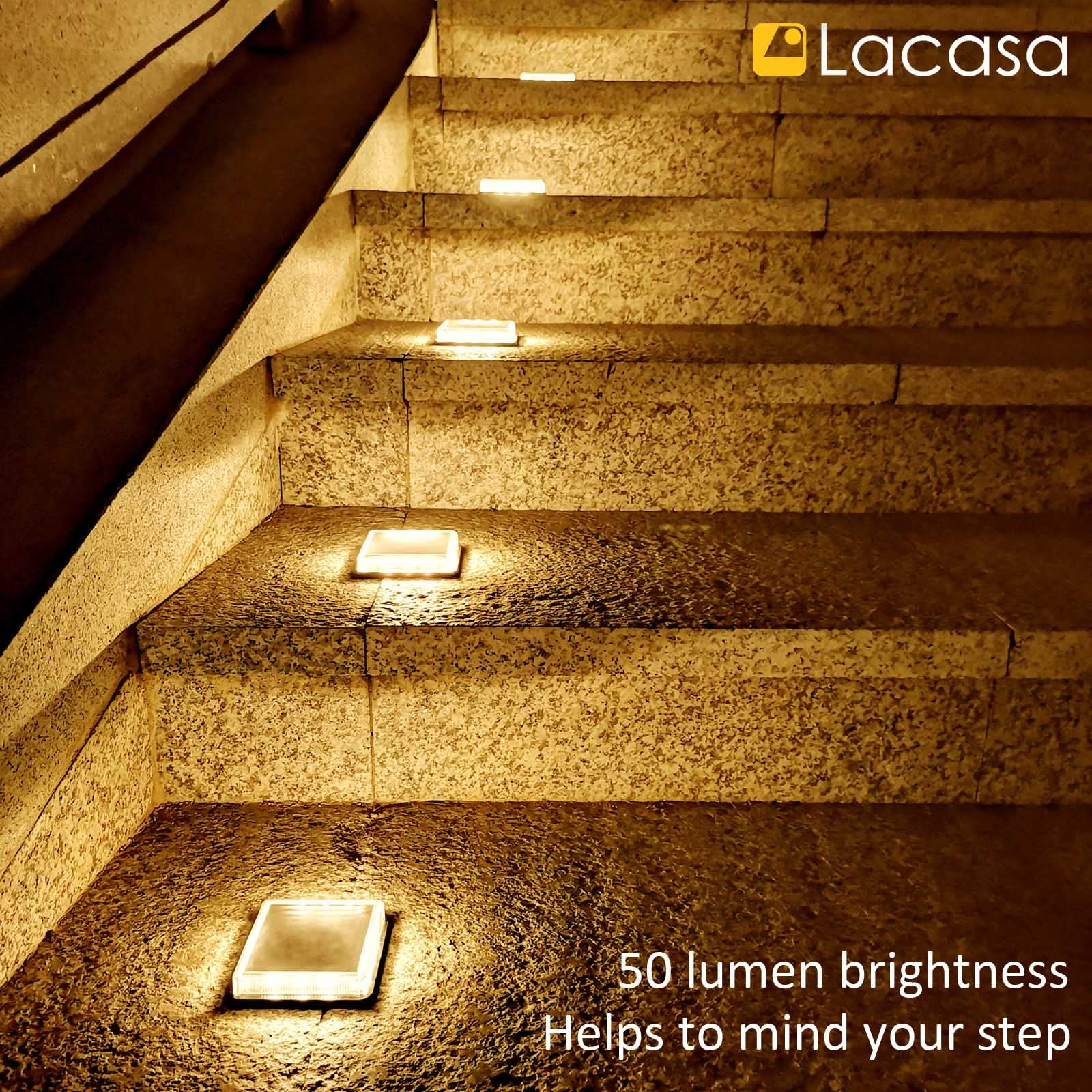 Lacasa Luci Solari Esterno per Terra Giardino, 4 Pezzi Lampade Solari Bianco Caldo 3000K 50LM LED Luce Solare Energia, Lampada Auto On/Off, IP68 Impermeabile Luci per Sentieri Vialetto