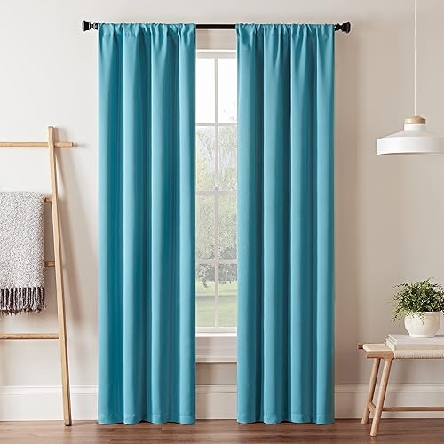 ECLIPSE Blackout Curtains for Bedroom-Darrell 37" x 84" Insulated Darkening Single Panel Rod Pocket Window Treatment Living Room, Sky