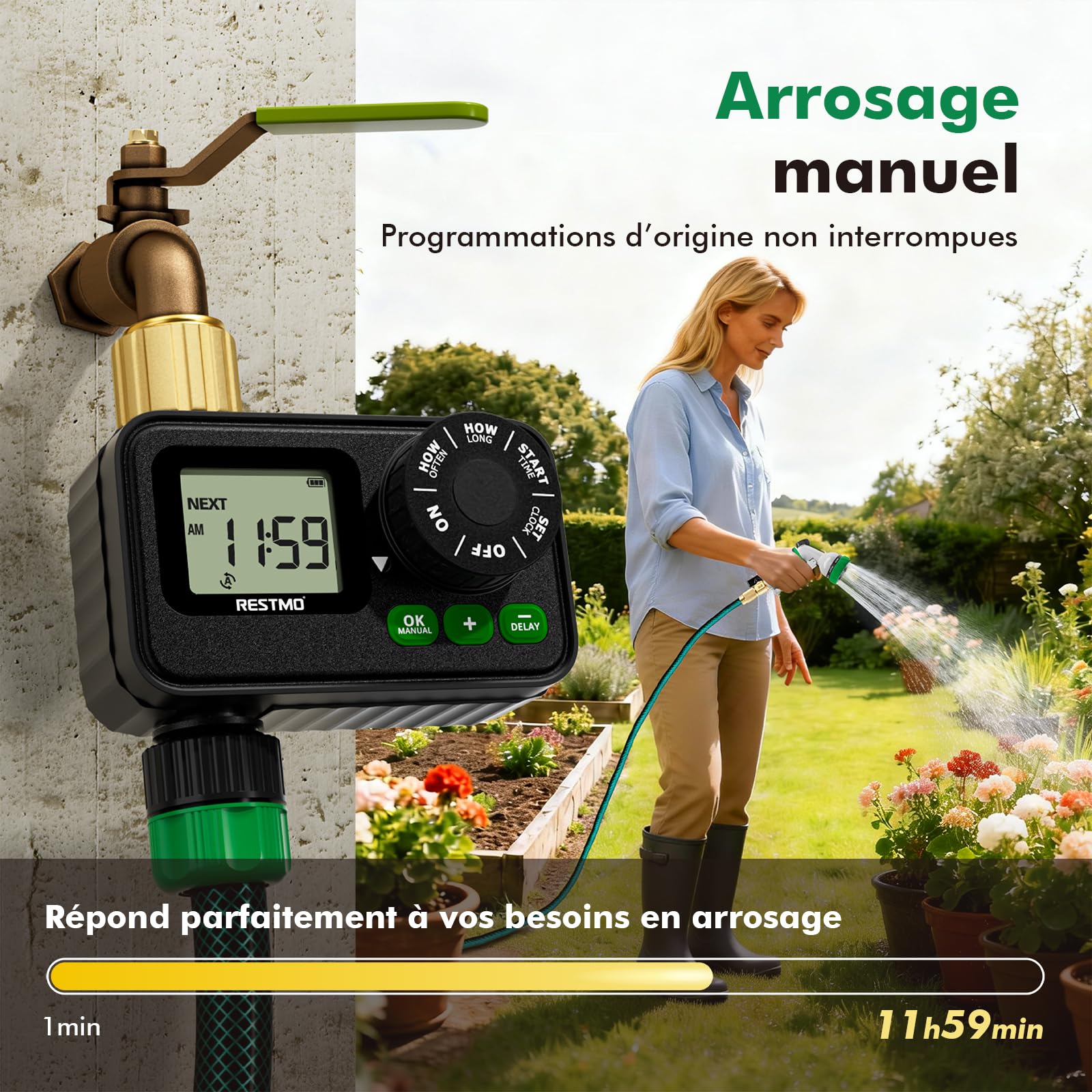 RESTMO Programmateur arrosage numérique 1 Zone pour arrosage de Jardin