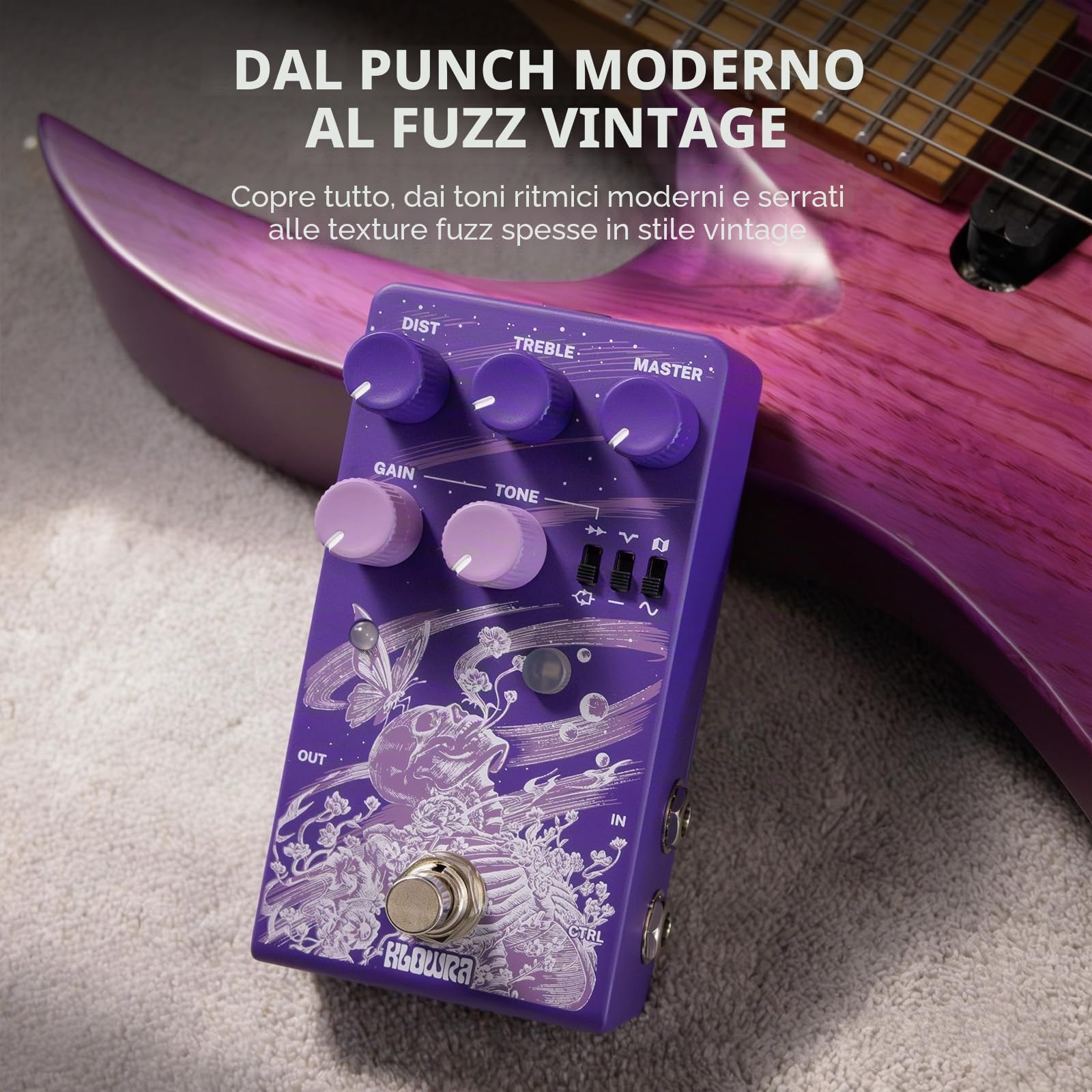 Gnash - Pedale per effetti per chitarra con distorsione analogica a doppio canale, drive ad alto guadagno serie/parallelo con Wavefolder e Mid-Cut, True Bypass, circuiteria completamente