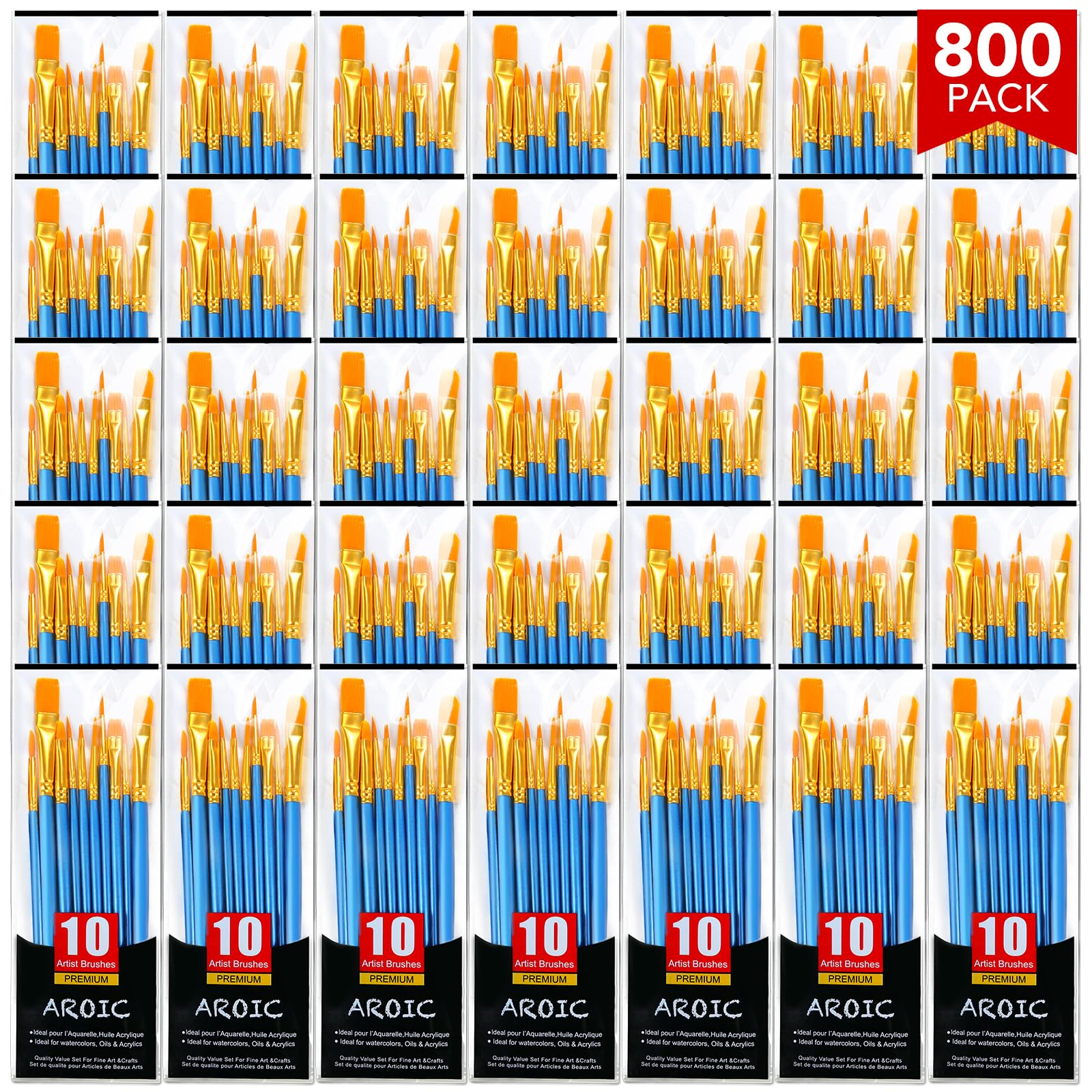 AROIC Acrylic Paint Brush Set, 80pack/800pcs Nylon Paint Brushes, for Oil Painting Rock Body Painting, Artist Amateur Craft Paint Brushes Supplies, Children Adult Painting Small Paint Brush Set.