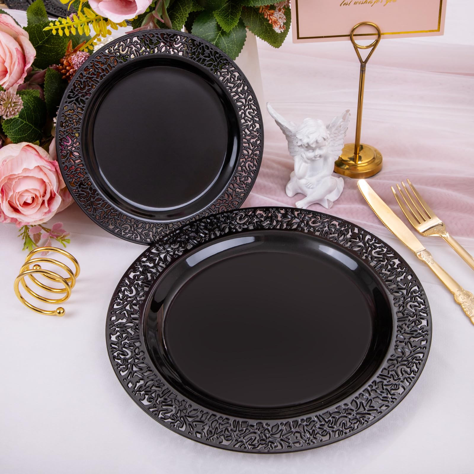 Black & Gold Disposable Plates - Party Supplies -3