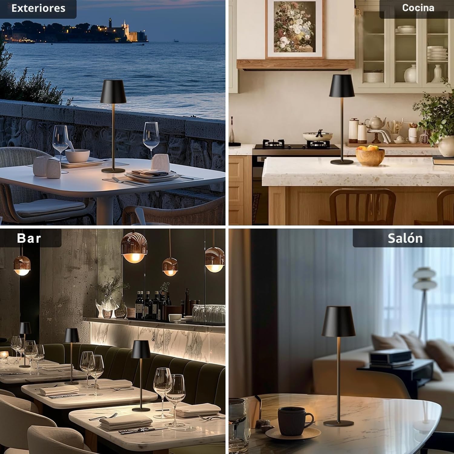 Lámpara de Mesa de Batería LED Regulable, Toque Lámpara de Escritorio Inalámbrica con USB-C, Lámpara de Mesa de Batería Recargable LED Metálico para Exteriores e Interiores, IP44, 5600mah, 5W, Negro