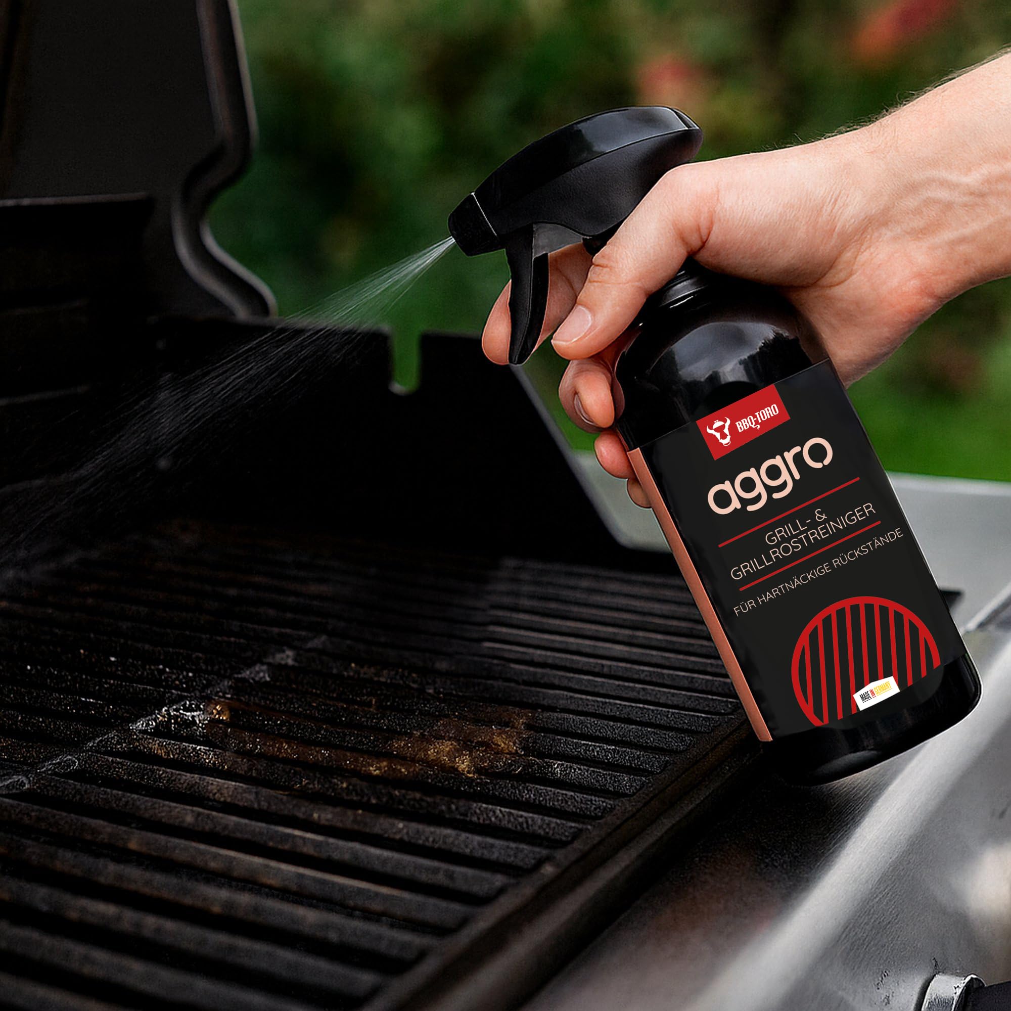 BBQ-Toro 6-częściowy uniwersalny zestaw do pielęgnacji grilla ze szczotką do grilla i skrobakiem | środek czyszczący Aggro, środek do czyszczenia grilla, spray do pielęgnacji grilla aid+, spray
