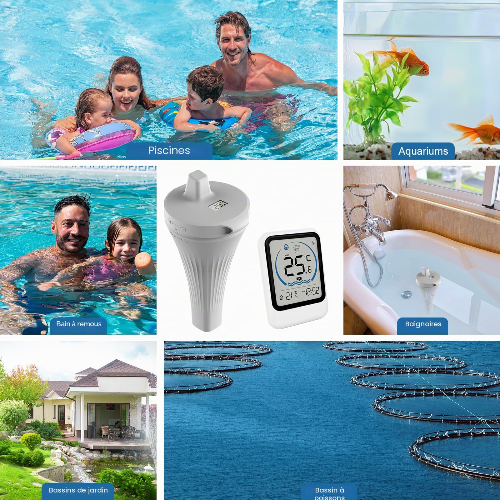 Thermometre Piscine, Thermomètre de Piscine Sans Fil étanche IP68, Thermomètre pour Piscine Numérique Flottant Sans Fil, Thermometre d'eau Intérieur Extérieur pour Aquariums, Baignoires, étangs